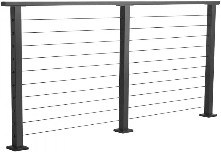 6.5 ft complete cable railing kit with post, 35 inch tall matte black stainless steel handrail (box damaged)