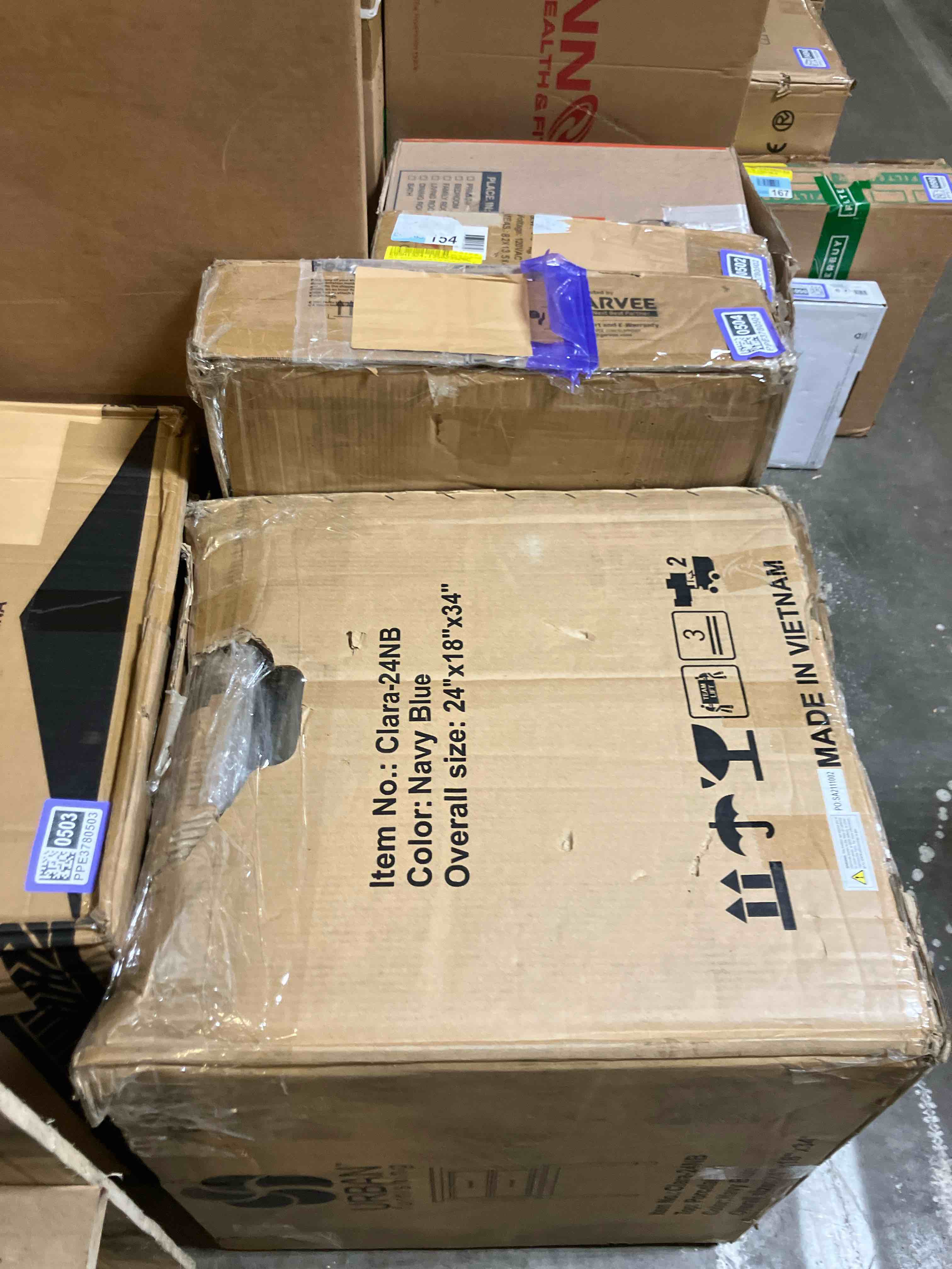 Condition photo showing As Is for Clara 24 in. W x 18.5 in. D Bath Vanity in Blue with Porcelain Vanity Top in White with White Basin (Sink top is broken)