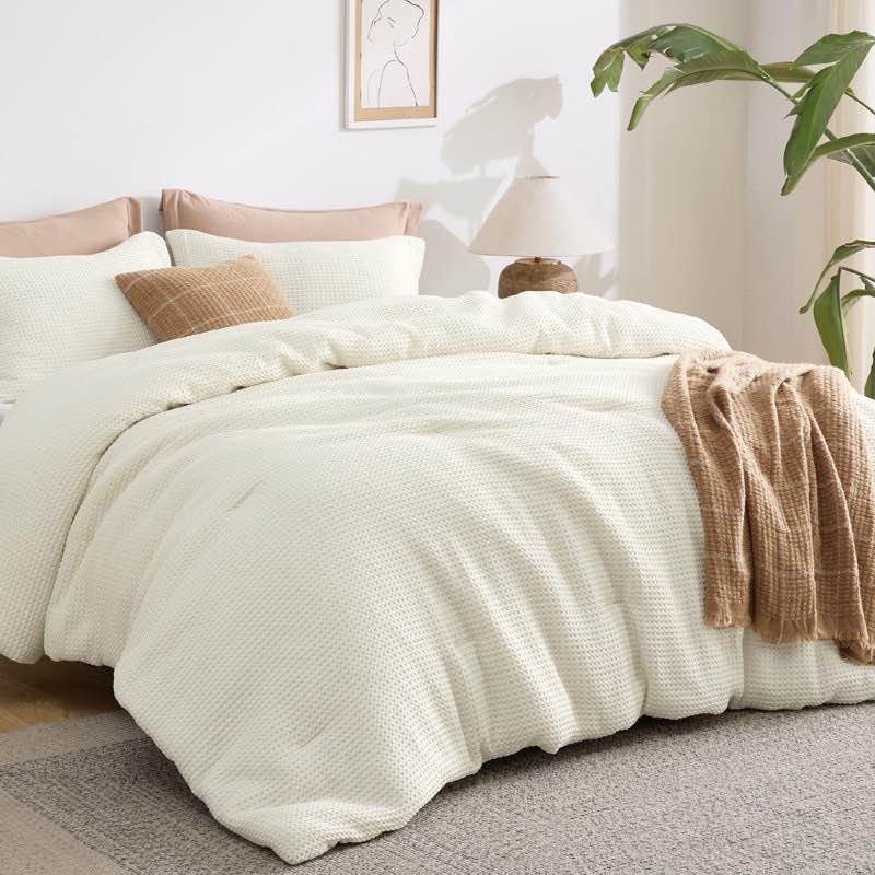 queen bedsure waffle comforter set, soft and breathable