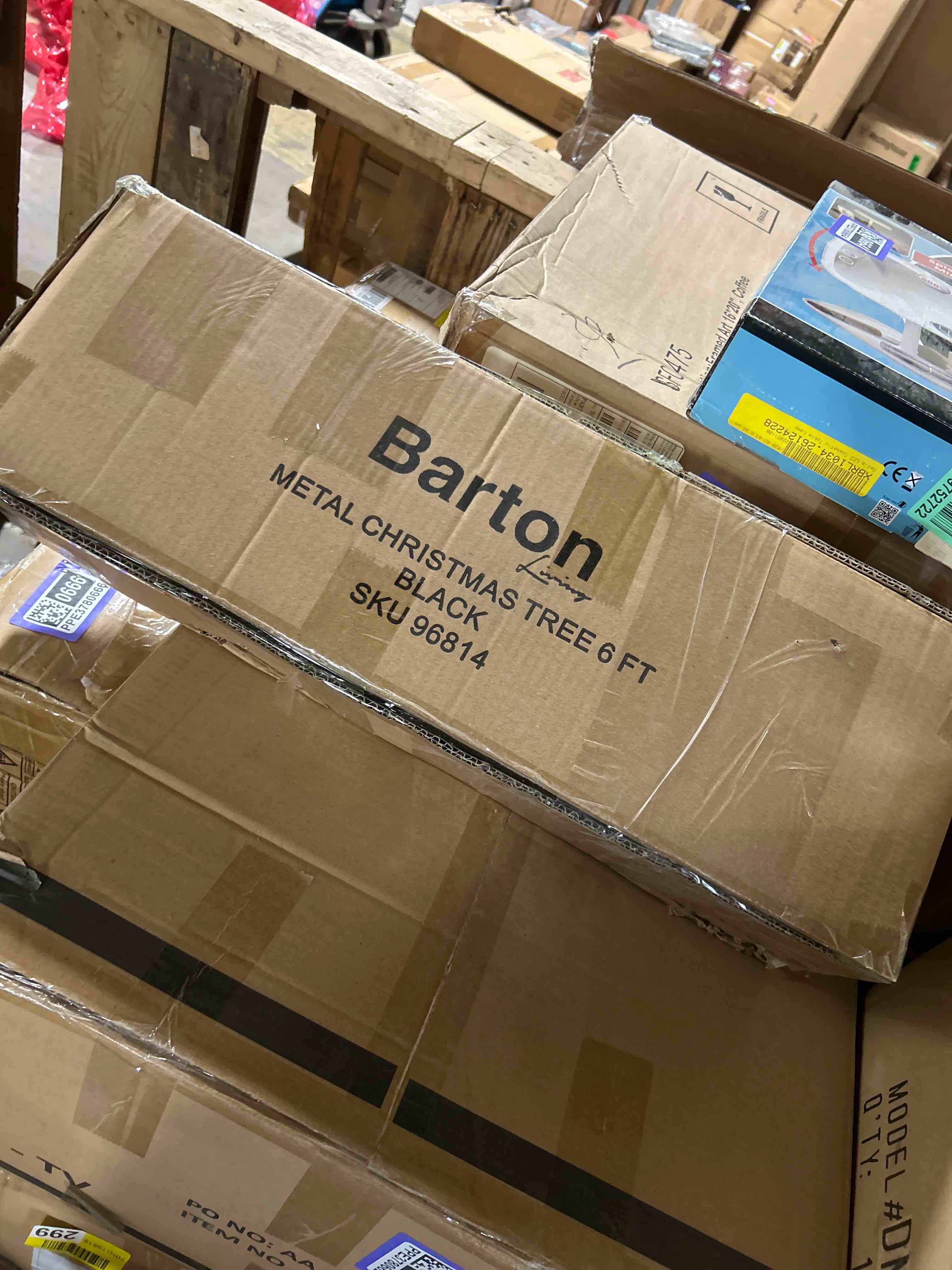 Condition photo showing New/Like New for Barton 6.4ft Christmas Metal Ornament Tree Stand - Features Hooks for Ornaments Small Craft Items Wrought Iron Ornament Display Easy Assembly, Black