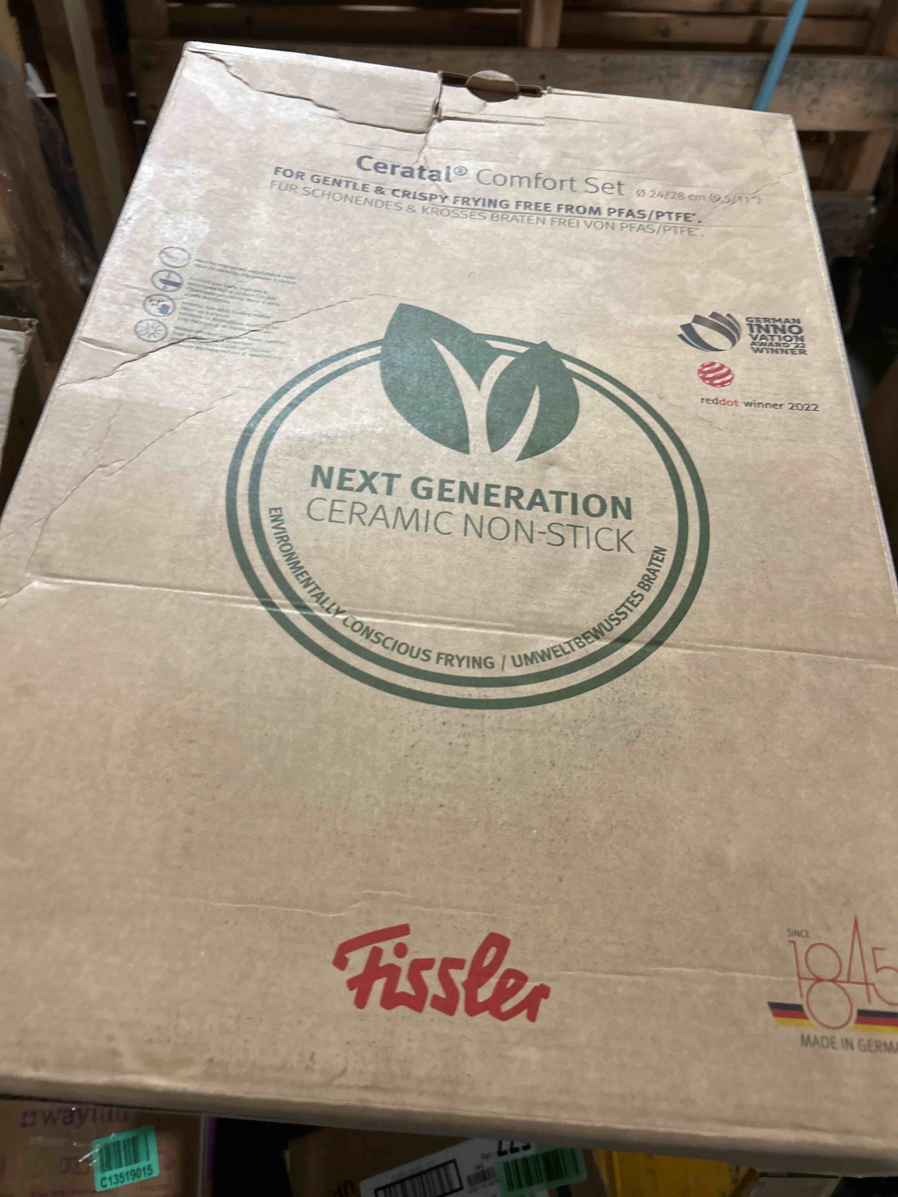 Condition photo showing New/Like New for Fissler Ceratal Comfort Ceramic Non-Stick Frying Pan 2 Piece Set, 9.5 Inch and 11 Inch, Warm Grey, Made without PFAS