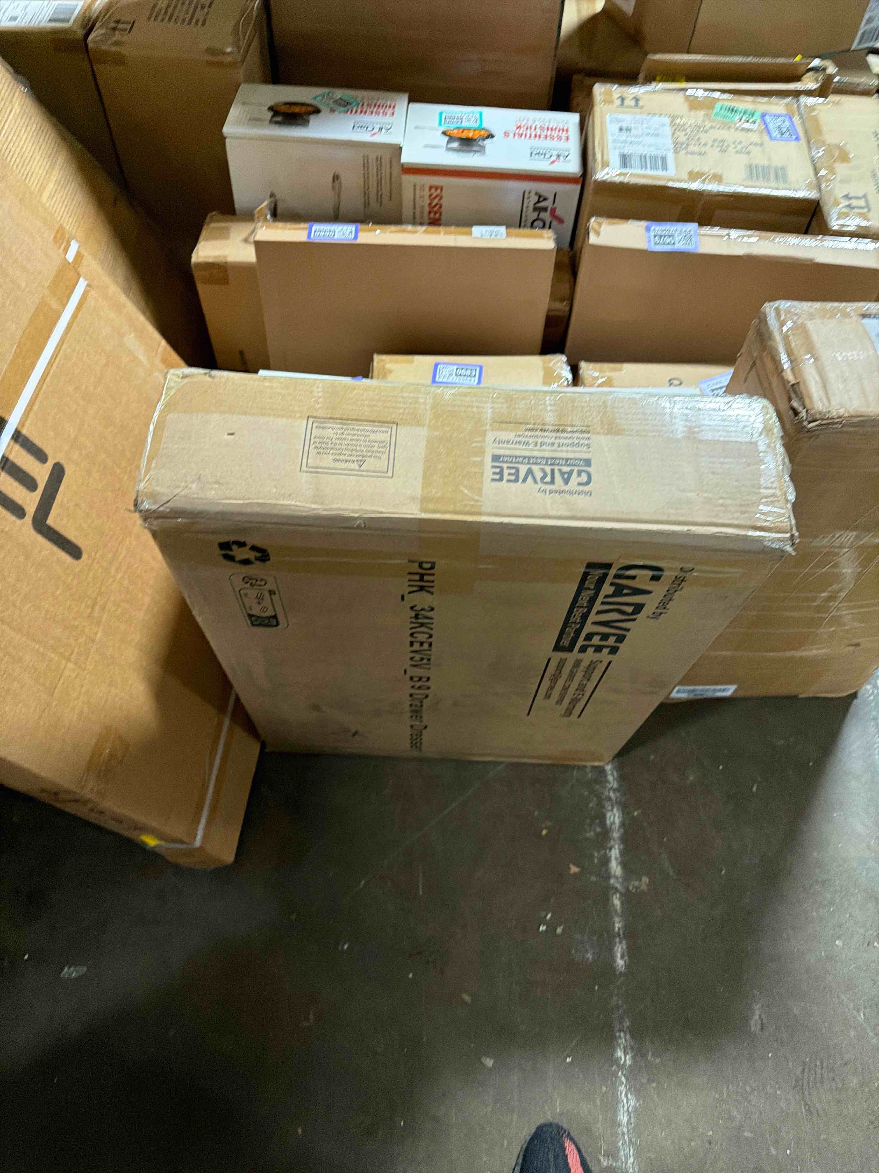 Condition photo showing New/Like New for Garvee Wooden Dresser with 8 Drawers, Tall Modern Closet with Deep Storage, Large Chest of Drawers with Wide Top, Long Storage Dresser for Bedroom, Living Room, Hallway, Kids Room, Black