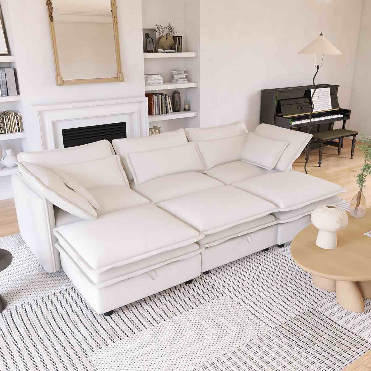 Double-Layer Cushion Modern Large U-Shaped Modular Sofa, Freely Combinable 6-Seater With Storage Function(middle piece to couch only)