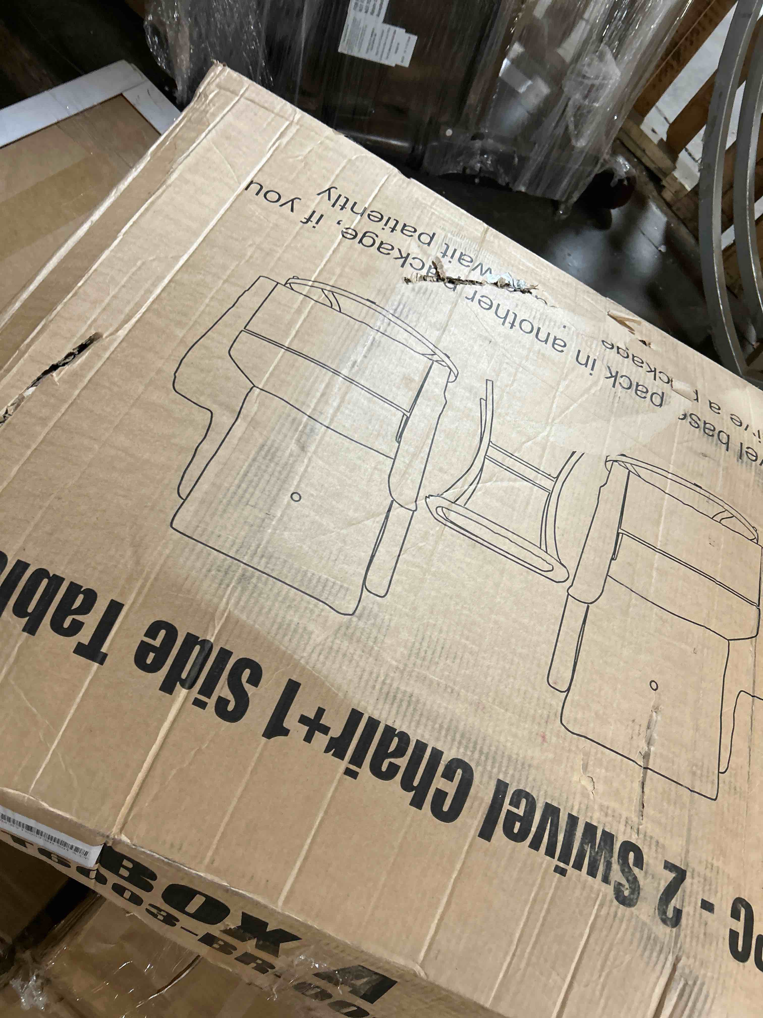 Condition photo showing As Is for LayinSun 3 Pieces Swivel Gliders Patio Chairs Set With Side Table(Box A only)