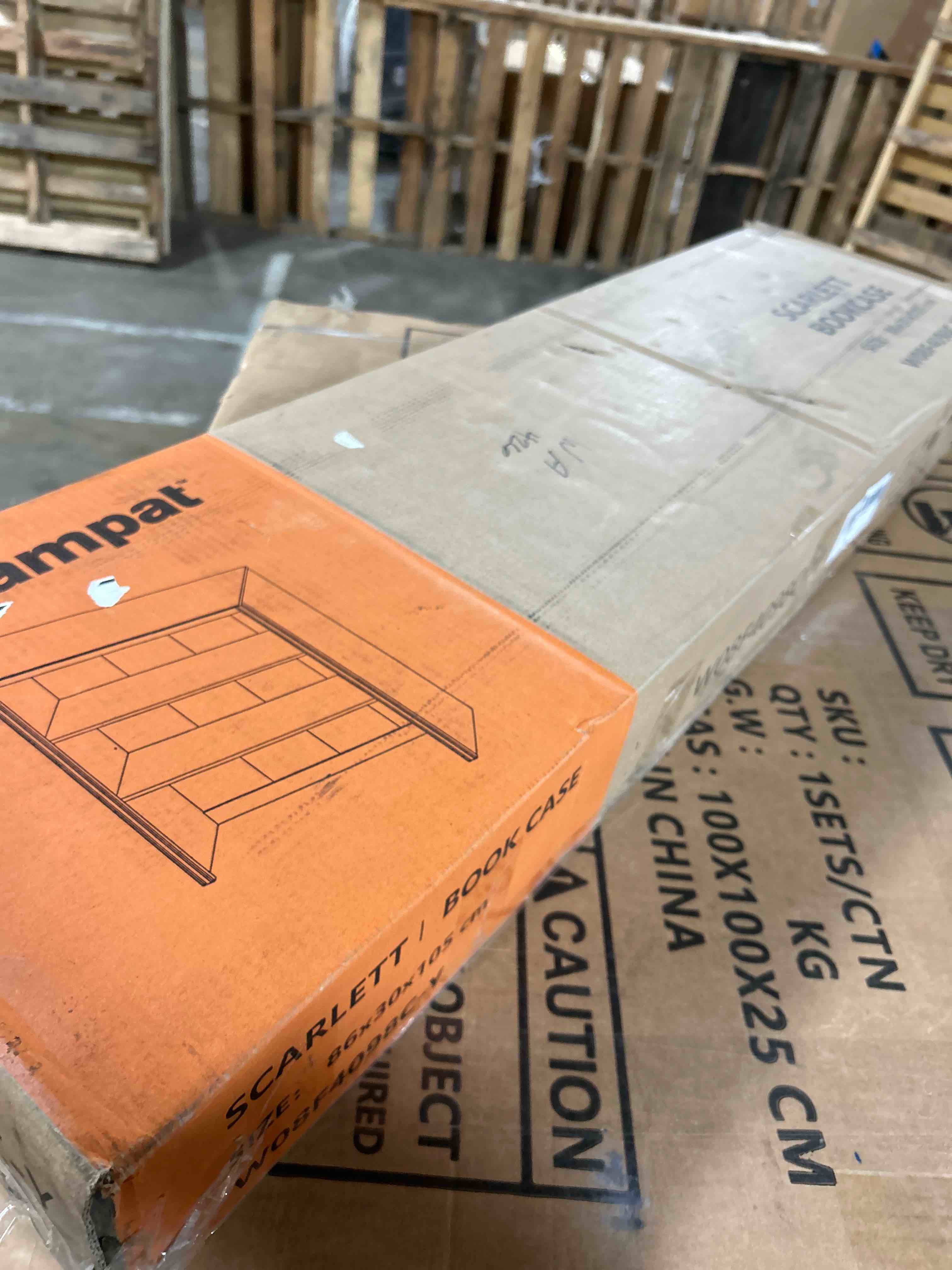 Condition photo showing As Is for WAMPAT 3 Tier Bookshelf with 3 Drawers, 72" Tall Bookcase Large Farmhouse Display Book Case Shelf with 3-Tier Open Book Shelfs?Library Wood Bookshelves for Living Room,Kitchen, Light Oak(Top half to bookshelf only)