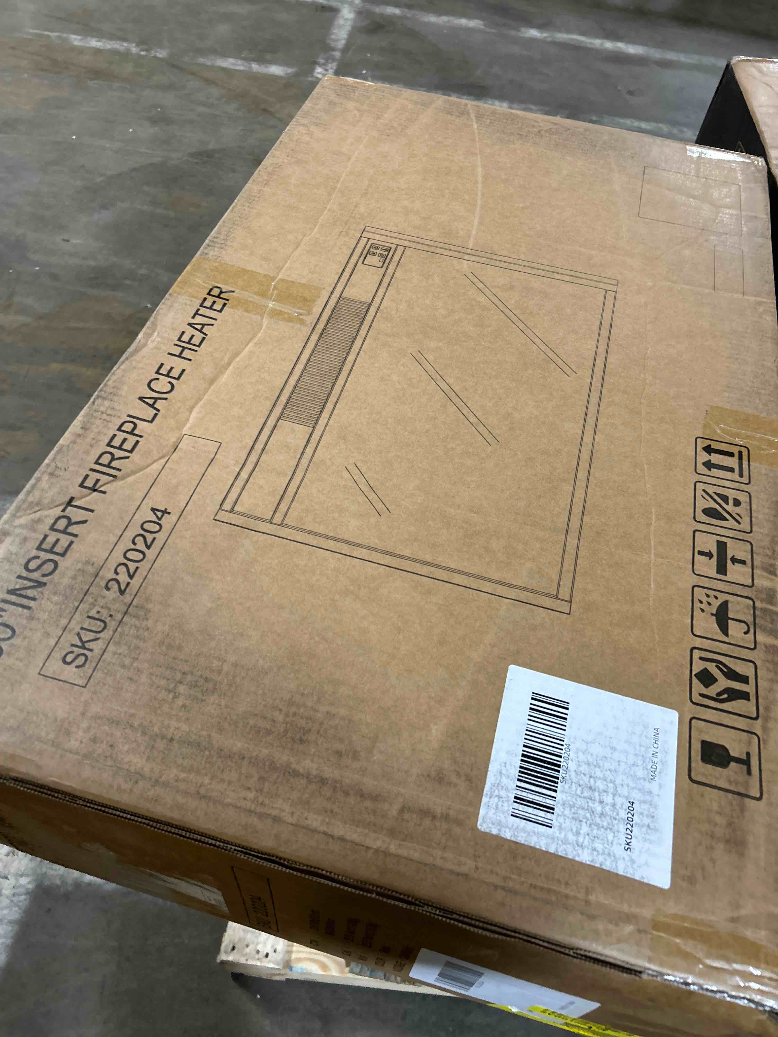 Condition photo showing As Is for 80” Electric Fireplace TV Stand with Mantel, Holds 90” TVs & Media Storage, Rustic Media Console for Living Room(Fireplace insert only)