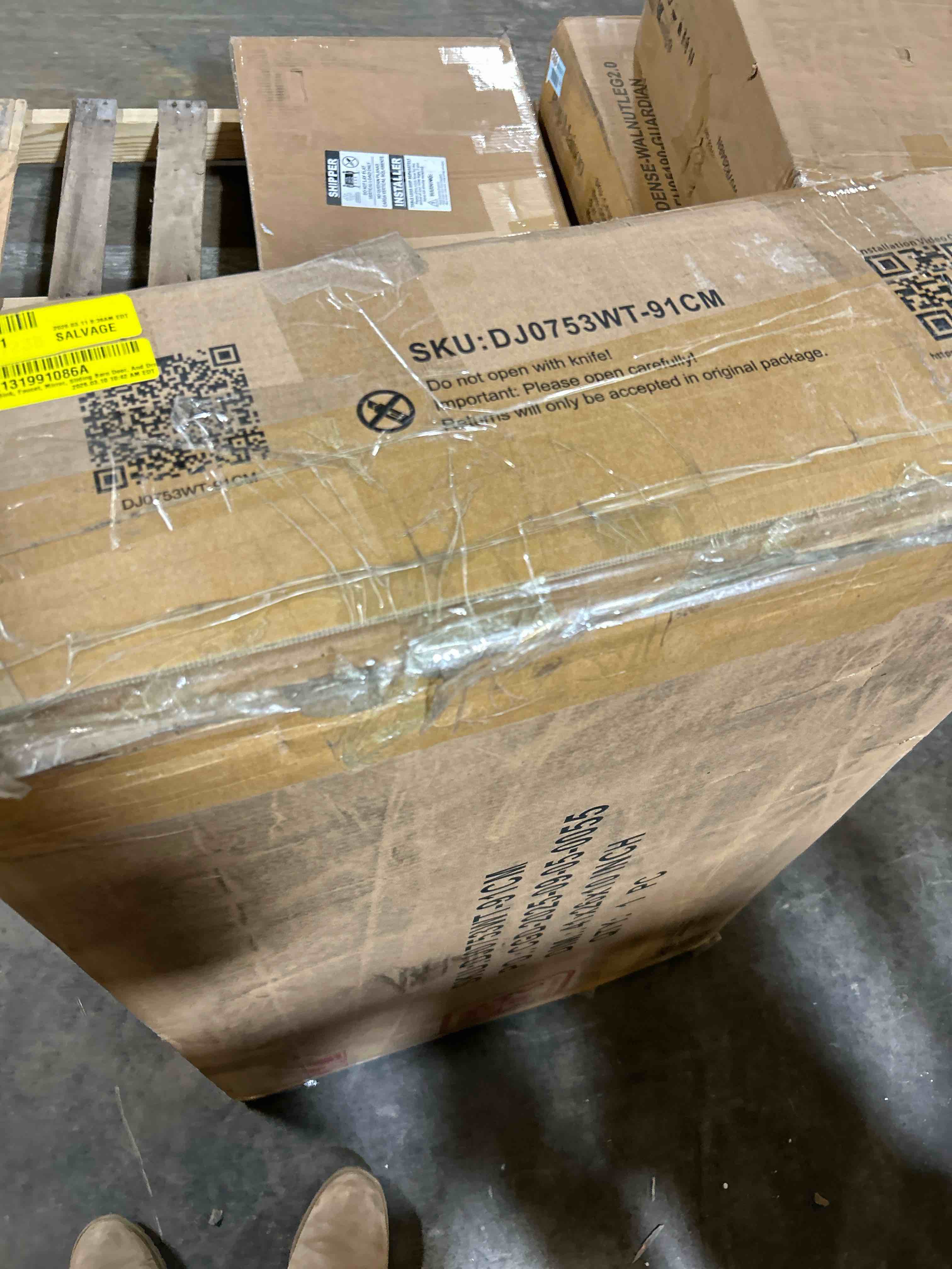 Condition photo showing As Is for 36" Bathroom Vanity With Sink, Faucet, Mirror, Sliding Barn Door, And Drawers(no mirror)