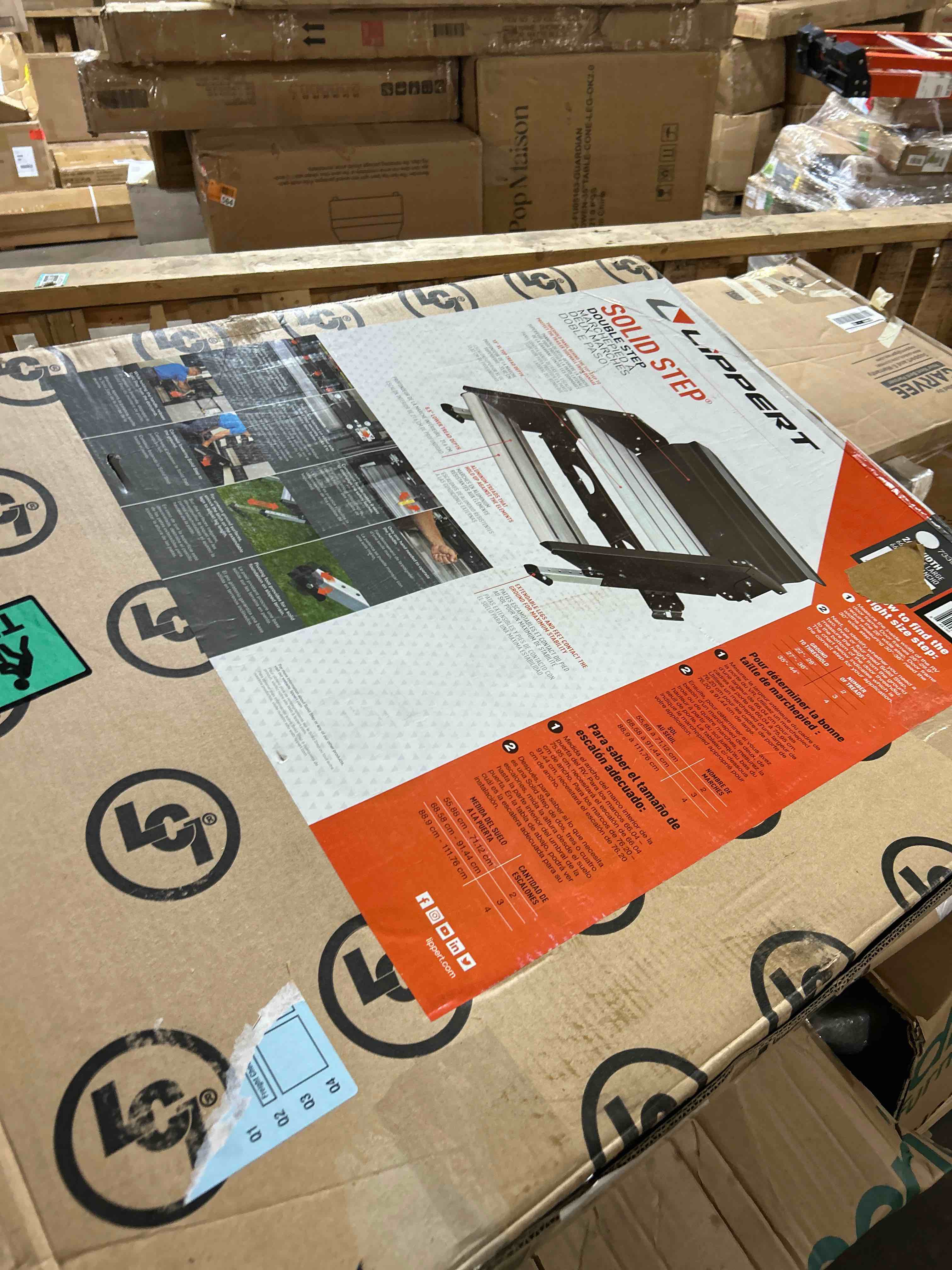 Condition photo showing New/Like New for Lippert-733932 Solid Step Double Step for RV and Travel Trailer Entry Doorway , Black, 30-inch Double Double Step 30-inch