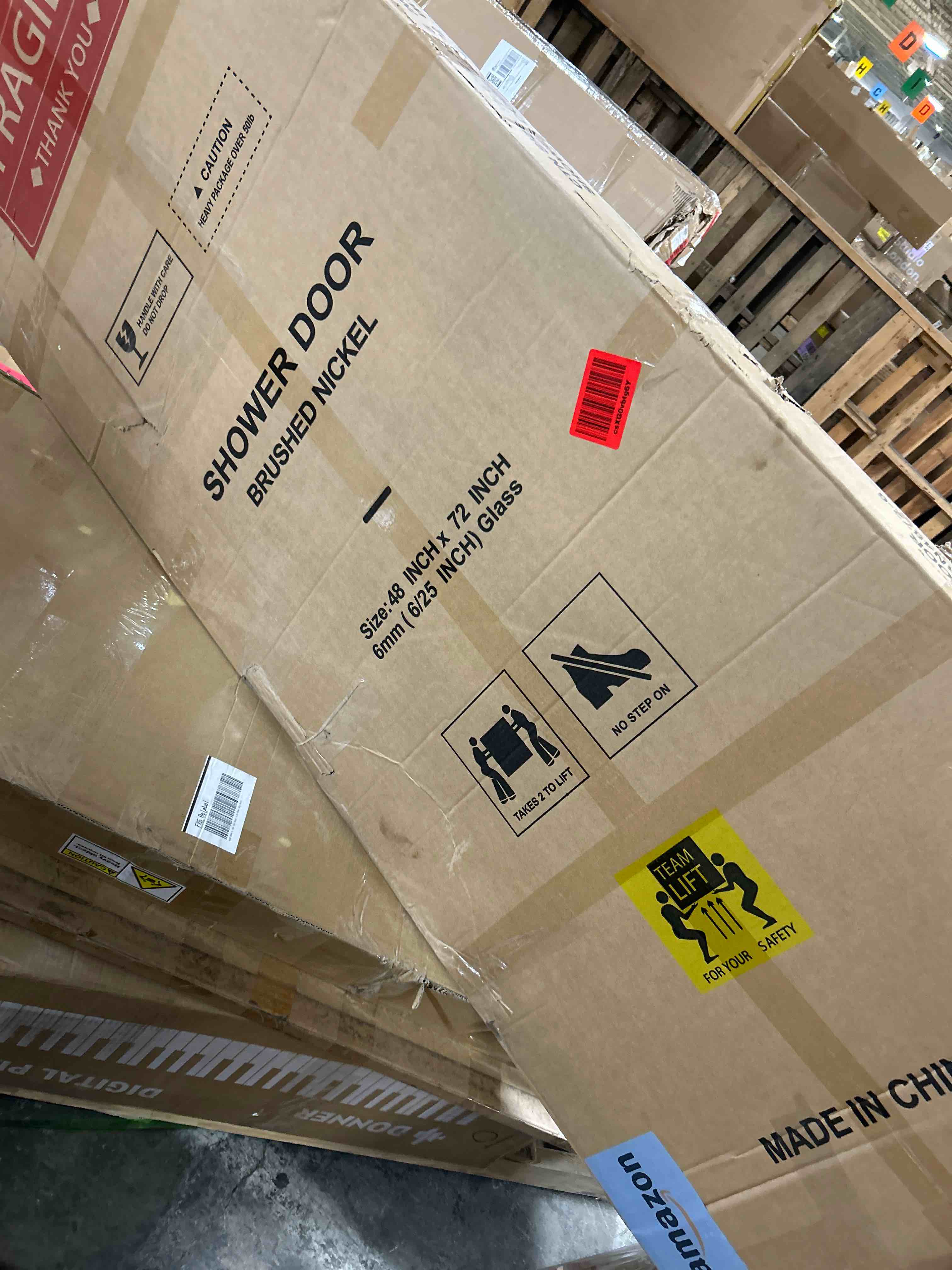 Condition photo showing New/Like New for 44-48" W x 72" H Semi-Frameless Bypass Sliding Shower Door, Easy Clean Treated Clear Tempered Glass, Brushed Nickel