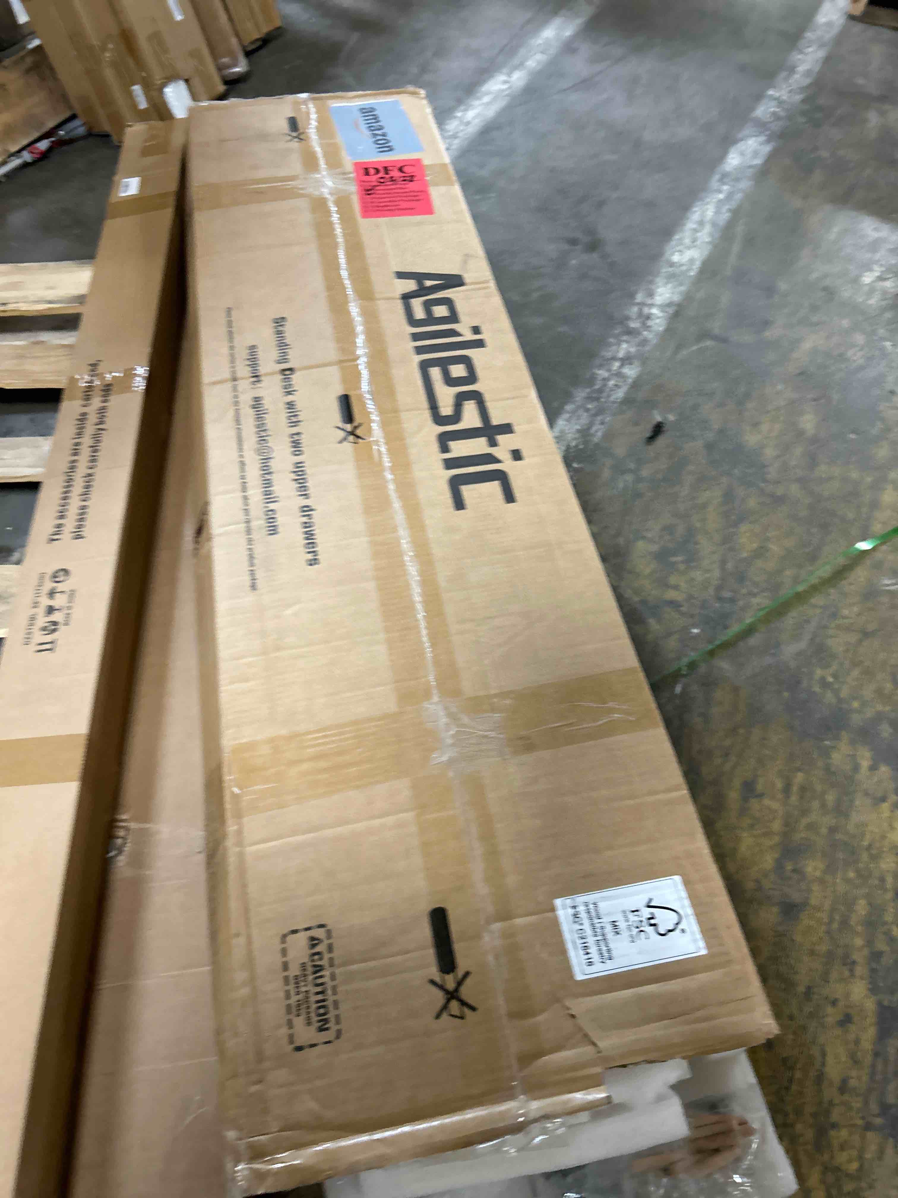 Condition photo showing Good Condition for Agilestic 63 x 24 Inches Electric Standing Desk with 2 Storage Drawers, Stand Up Desk Adjustable Height, Sit and Stand Computer Table with Splice Board, White(Open box)