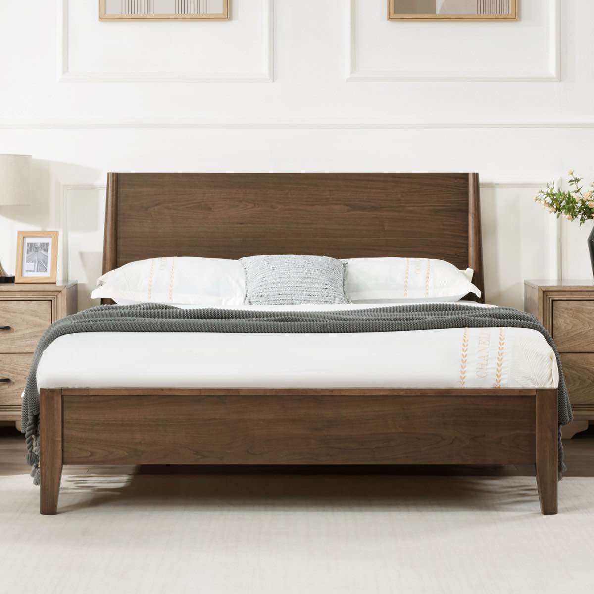 Solid Wood Platform Bed with No-Tool Quick Assembly
