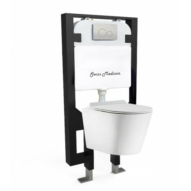 Swiss Madison Well Made Forever SM-WK465-01C - Calice Wall-Hung Round Toilet Bundle, Glossy White 