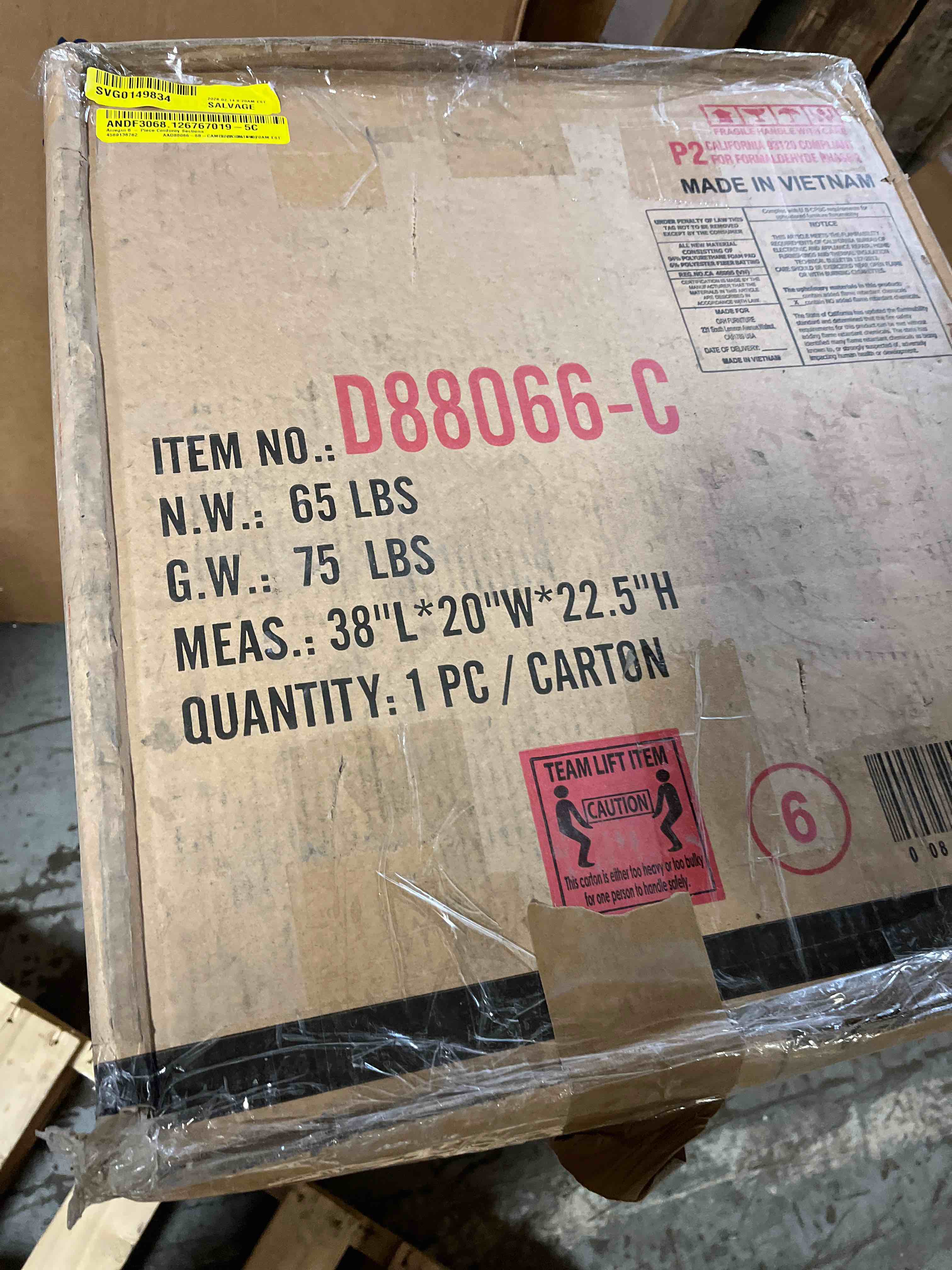 Condition photo showing As Is for Arregui 6  Piece Corduroy Sectiona(incomplete box C only)