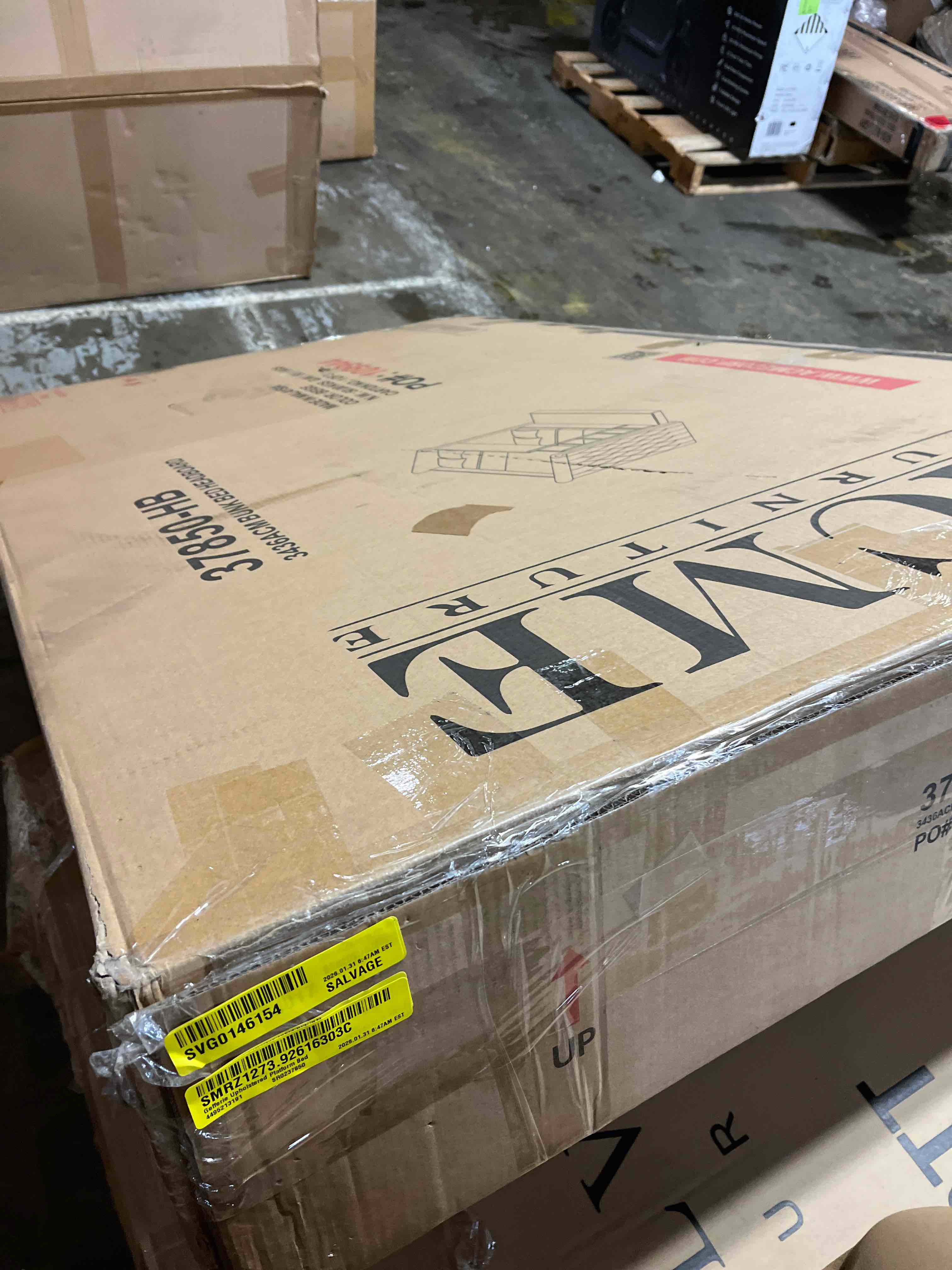 Condition photo showing As Is for Gefferie Upholstered Platform Bed(Headboard only)