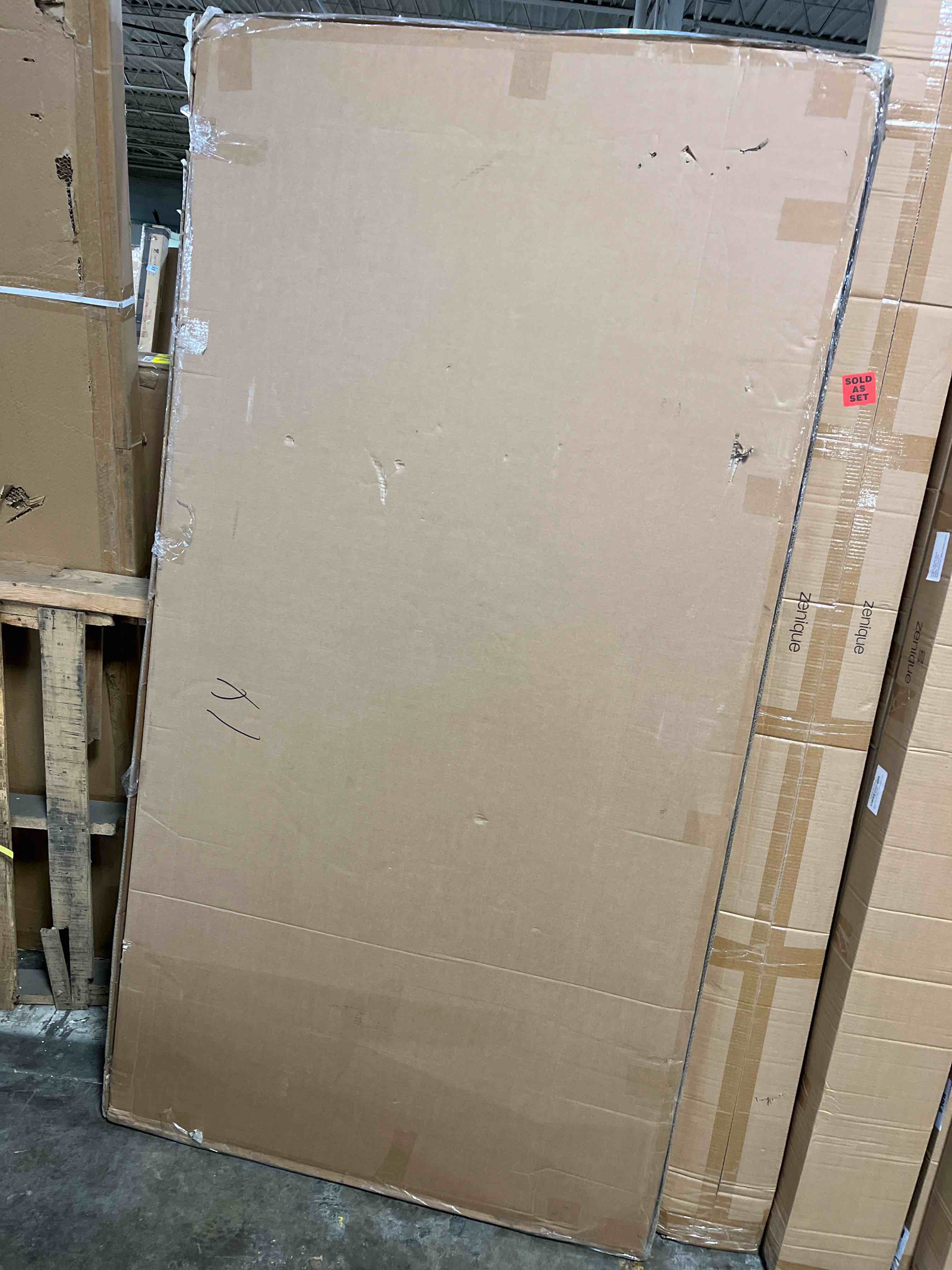 Condition photo showing New/Like New for JUBEST 72 in. x 80in. Bypass Closet Door, Flat 2 Panel Shaker Style White Primed Bypass Sliding Closet Door, Interior Doors with Hardware Kits Include, Pre-drilled, Paintable 72"x80"