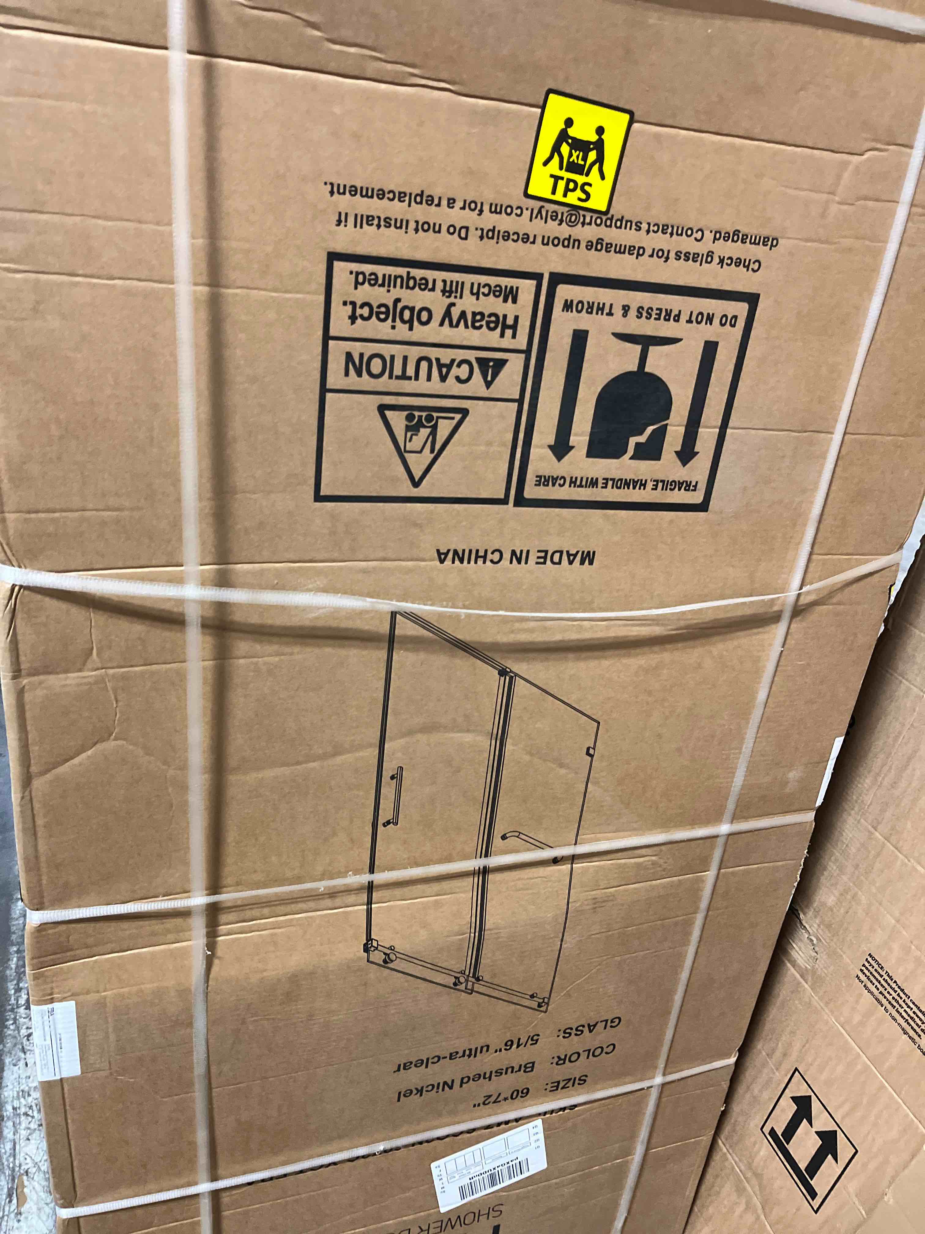 Condition photo showing New/Like New for 56-60" W x 72" H Semi-Frameless Double Sliding Shower Door Framed Bypass Glass Shower Doors with 1/4" (6mm) Frosted Ultra-Clear Tempered Glass in Brushed Nickel Color