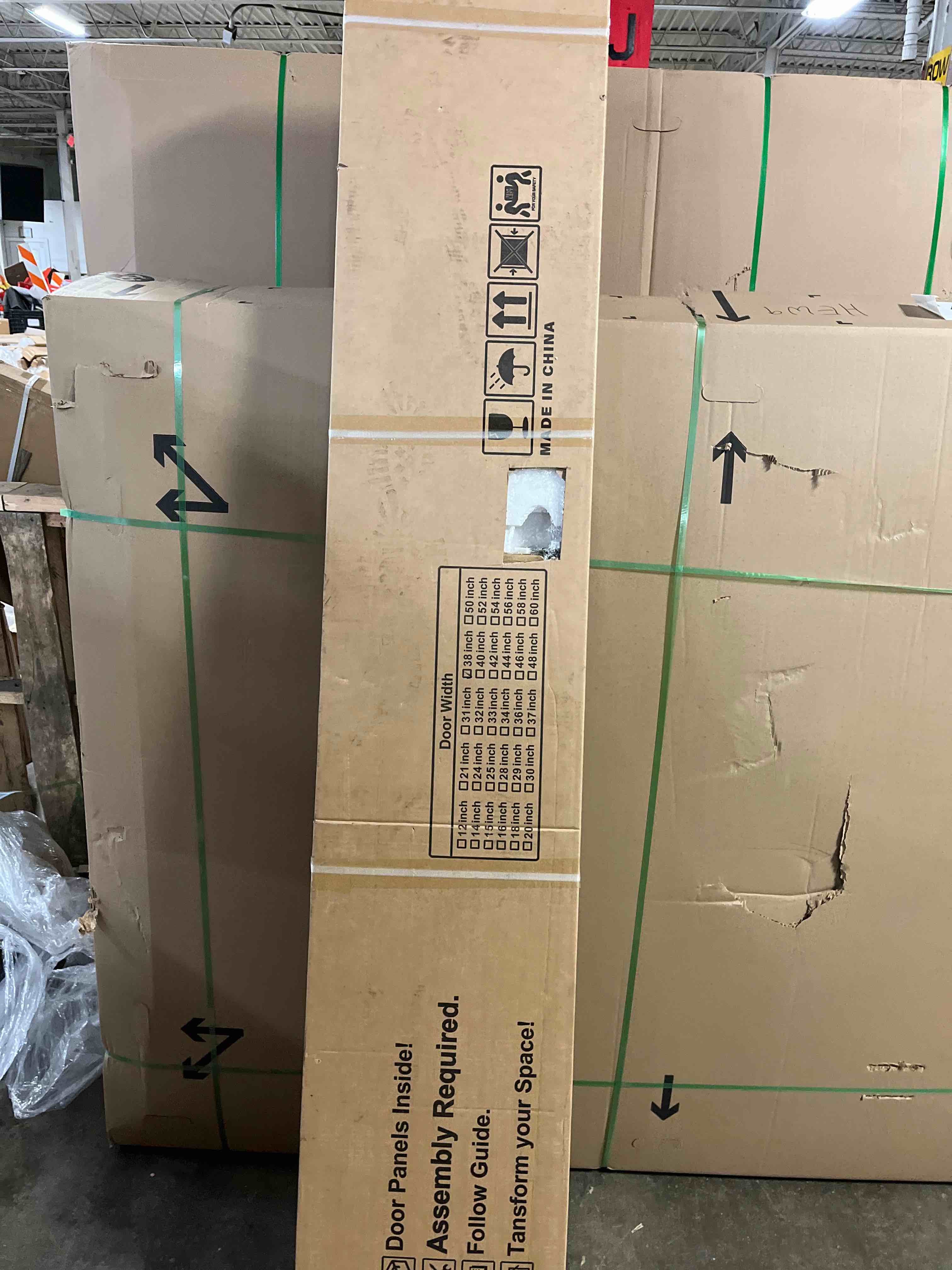 Condition photo showing New/Like New for 38x84 inch White Barn Door with 6.6 FT Sliding Door Hardware Kit Included & Handle,MDF,Solid PVC Surface,DIY Assembly,5-Panel