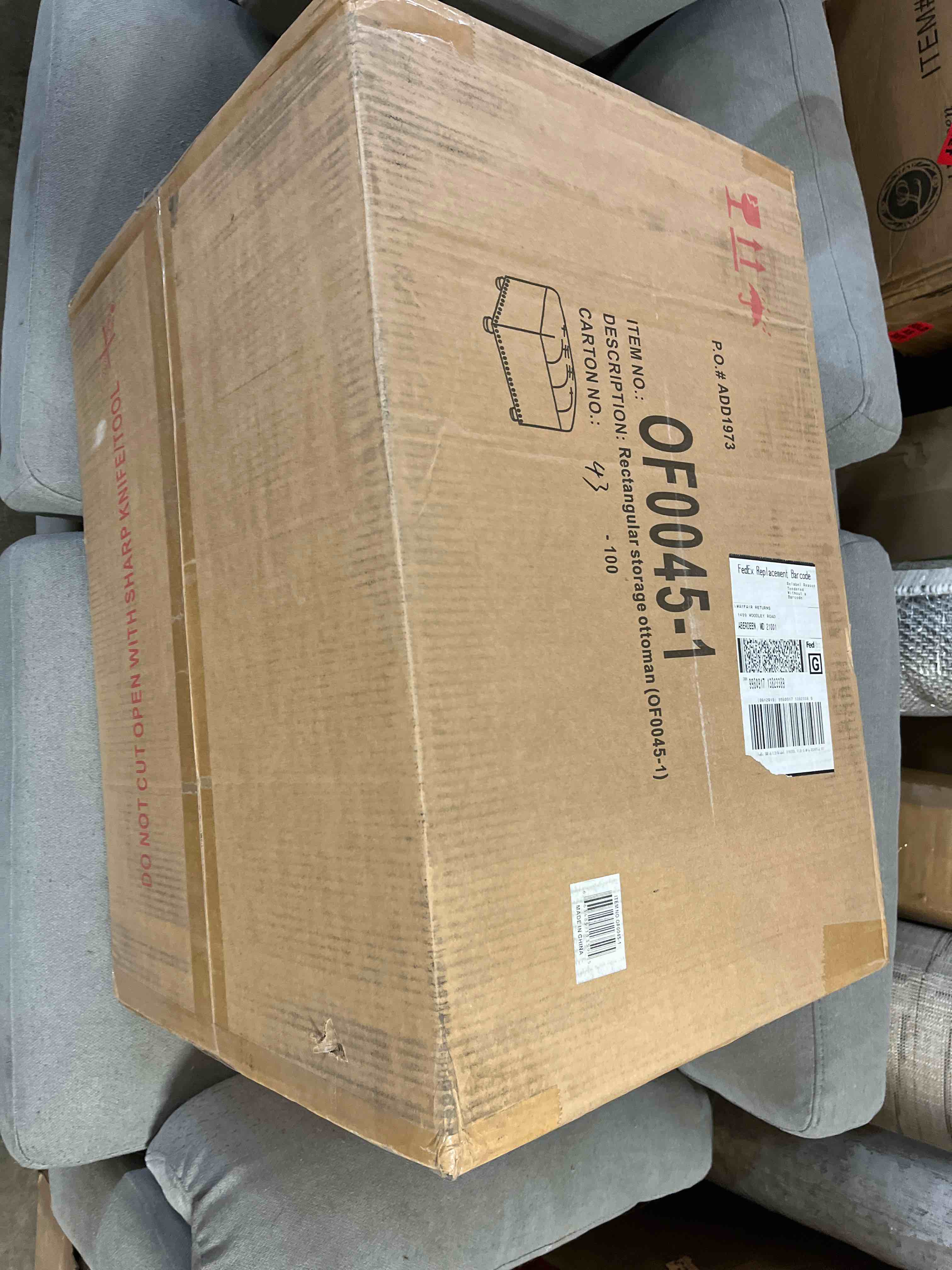 Condition photo showing New/Like New for Adeco Classy Linen Blend Fabric Accents Rectangular Storage Bench Ottoman Footstool, Footrest Side Living Room Bedroom Coffee Table, 24x17.5x18, Grey