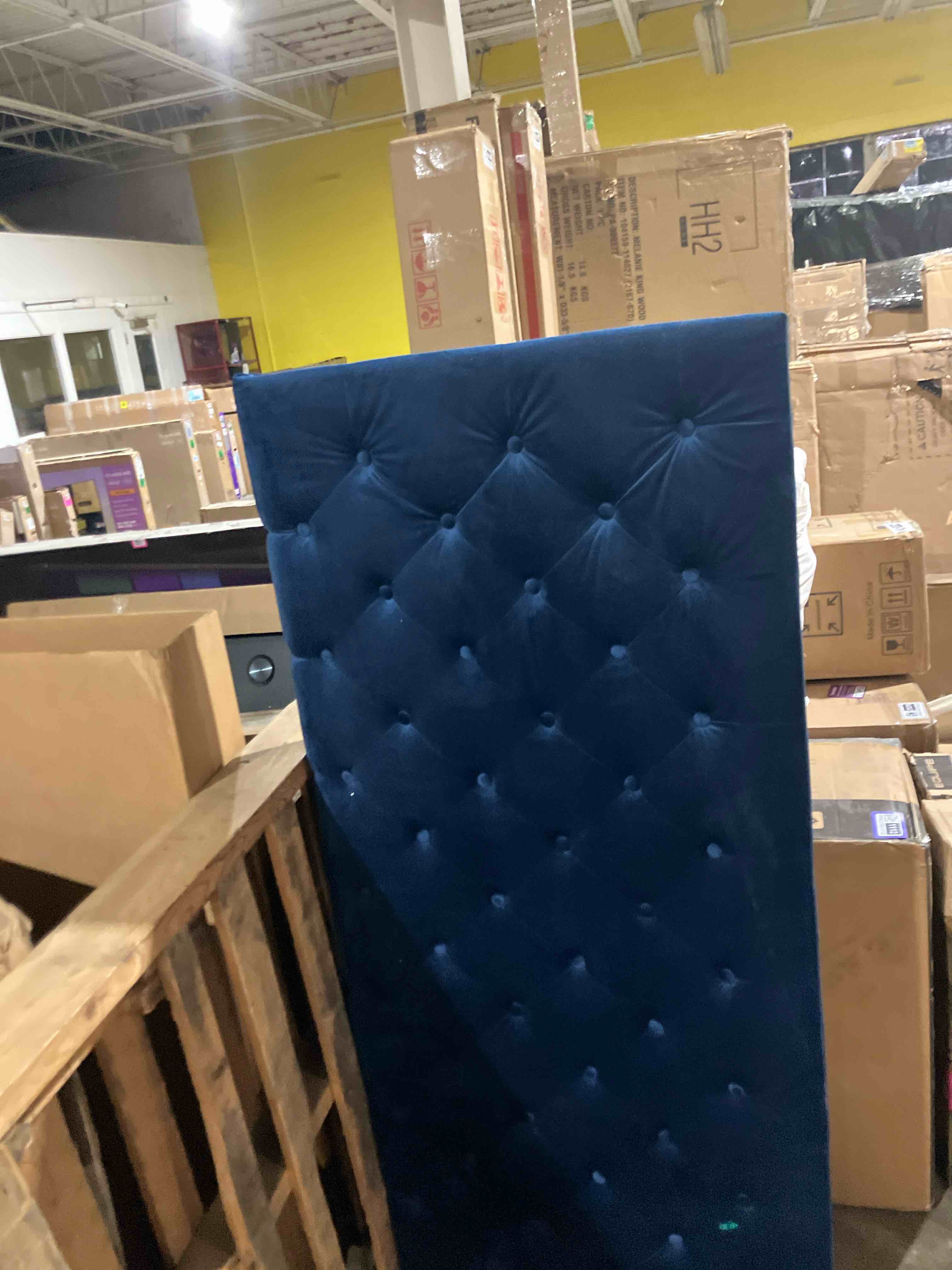 Condition photo showing Good Condition for BarnFurin Queen Size Bed Frame with Headboard, Linen Upholstered Platform Bed with Button Tufted Design, No Box Spring Required, Easy Assembly, Navy Blue (Used)