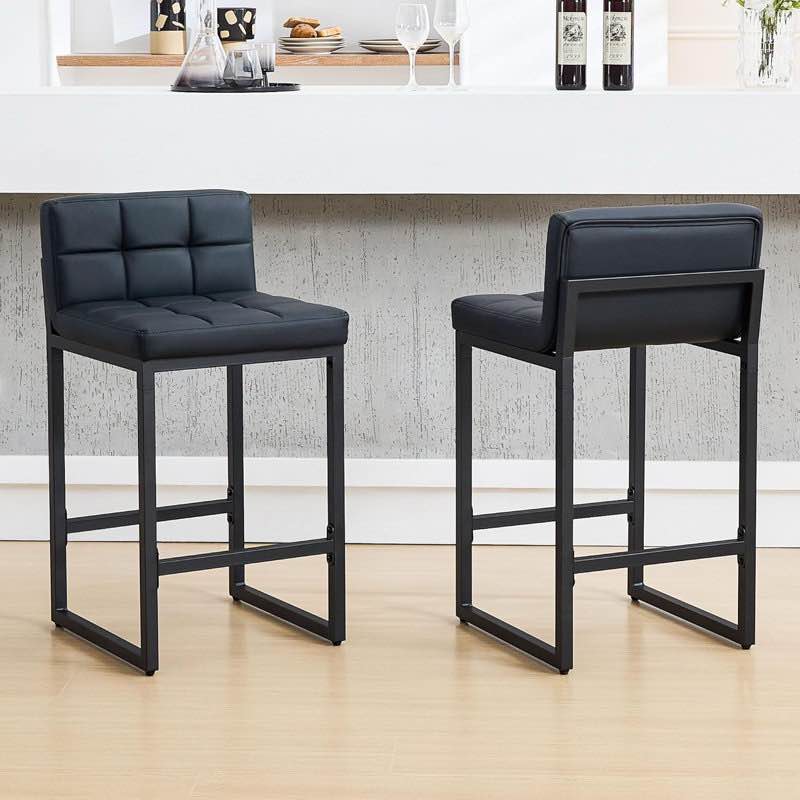 Upholstered Low Back Bar & Counter Stool with Thickened Metal Frame for Kitchen Island