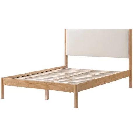 Ardin Solid Wood Bed Frame With Cream Boucle Upholstered Headboard Queen 