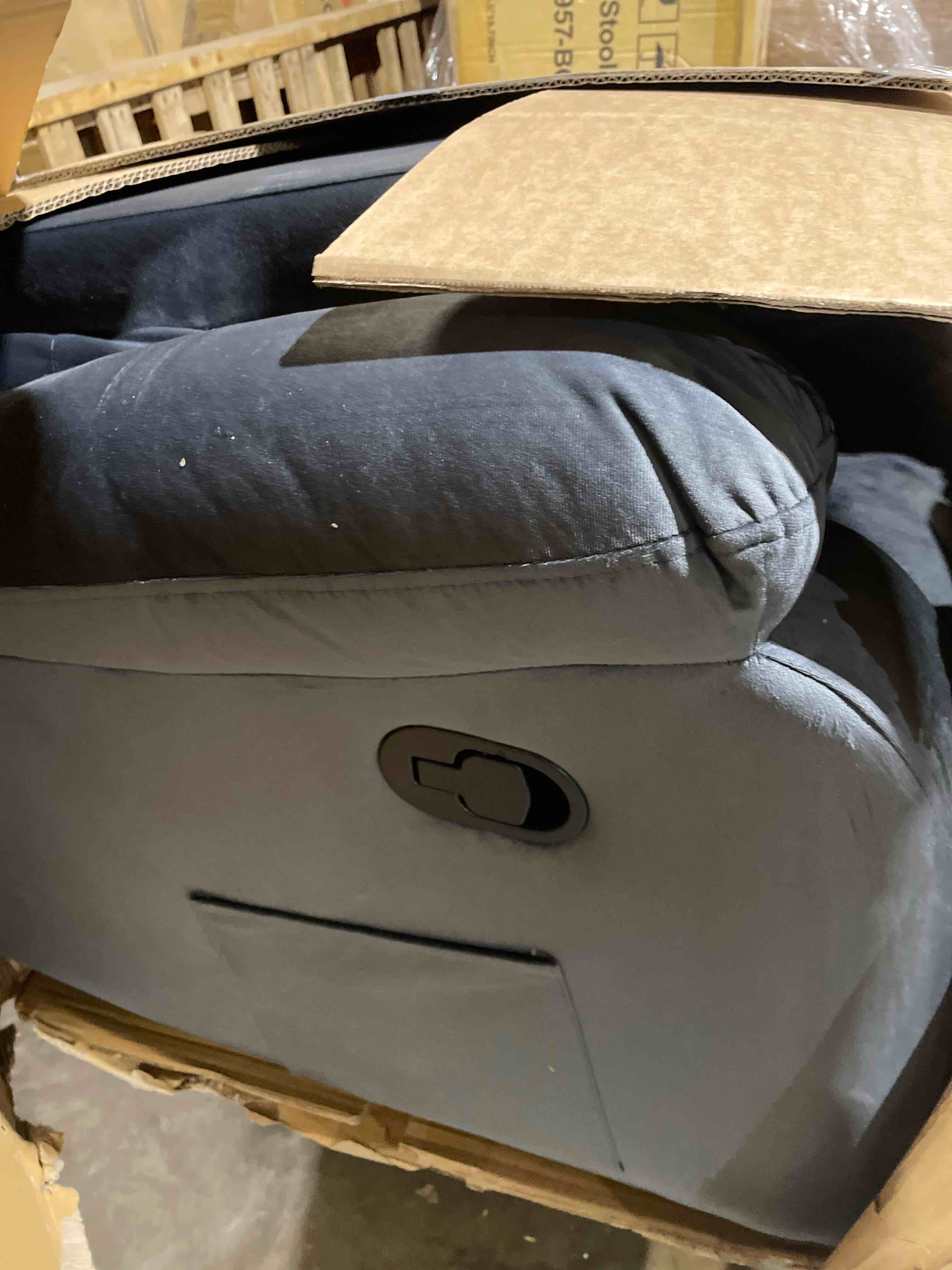 Condition photo showing New/Like New for EBELLO Classic Manual Recliner Chair, Soft Microfiber Recliner Sofa with Overstuffed Arms and Back Single Reclining Couch for Living Room, Bedroom, Grey