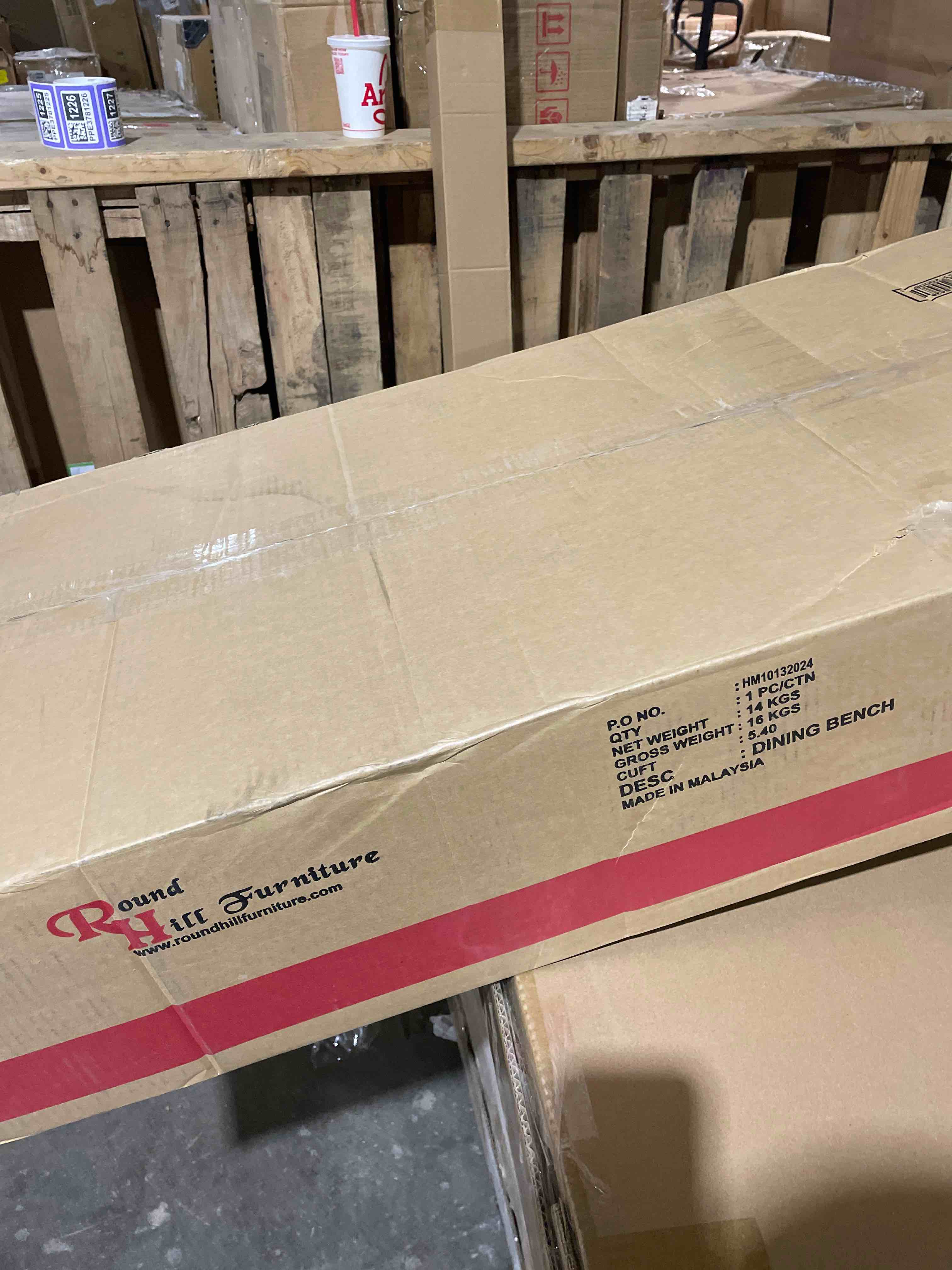 Condition photo showing New/Like New for Birmingham Microfiber Upholstered Bench with Nail Head Trim in Driftwood Finish