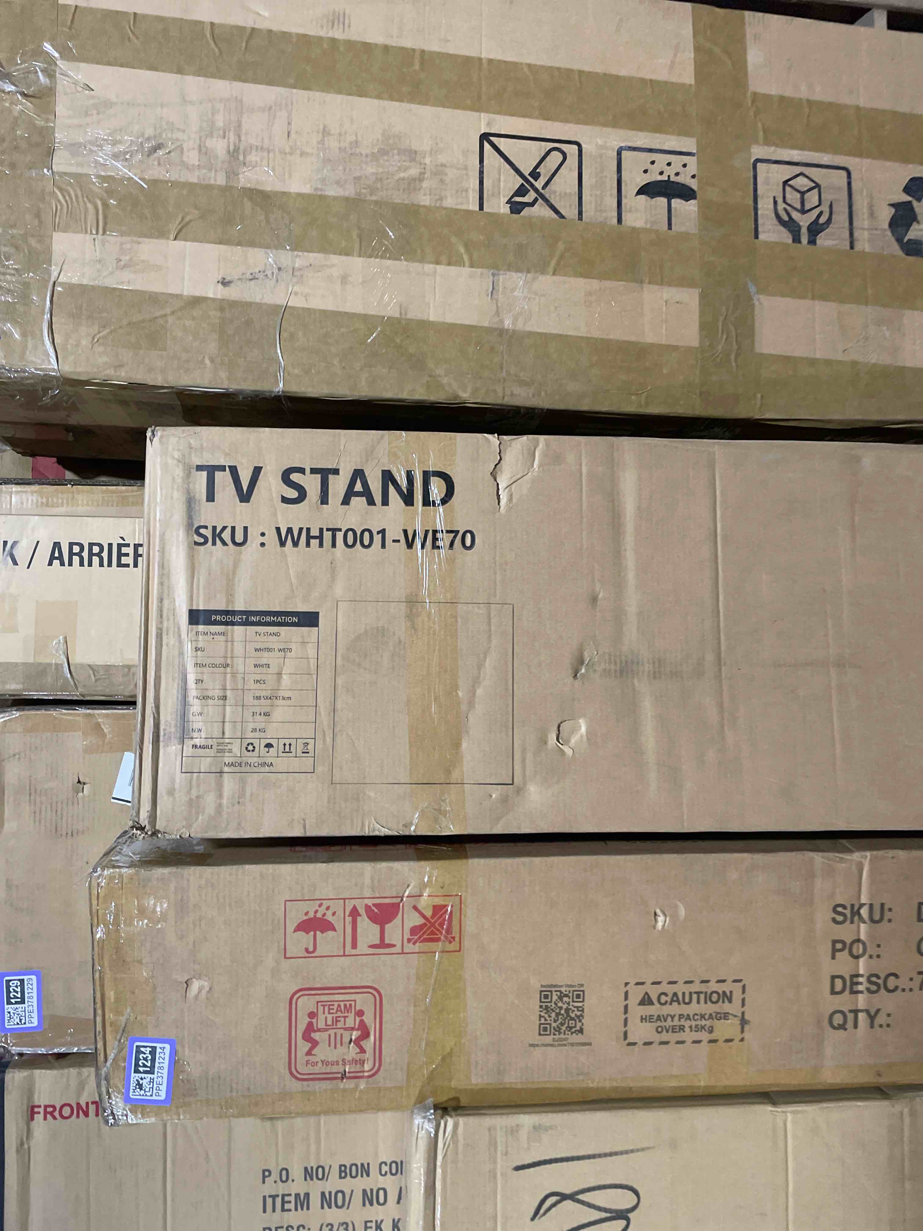 Condition photo showing New/Like New for AX WABER Universal Floor TV Stand with Mount 70 Degree Swivel 9 Level Height Adjustable and Space Saving Design for Most 27 to 65 inch LCD, LED OLED TVs White