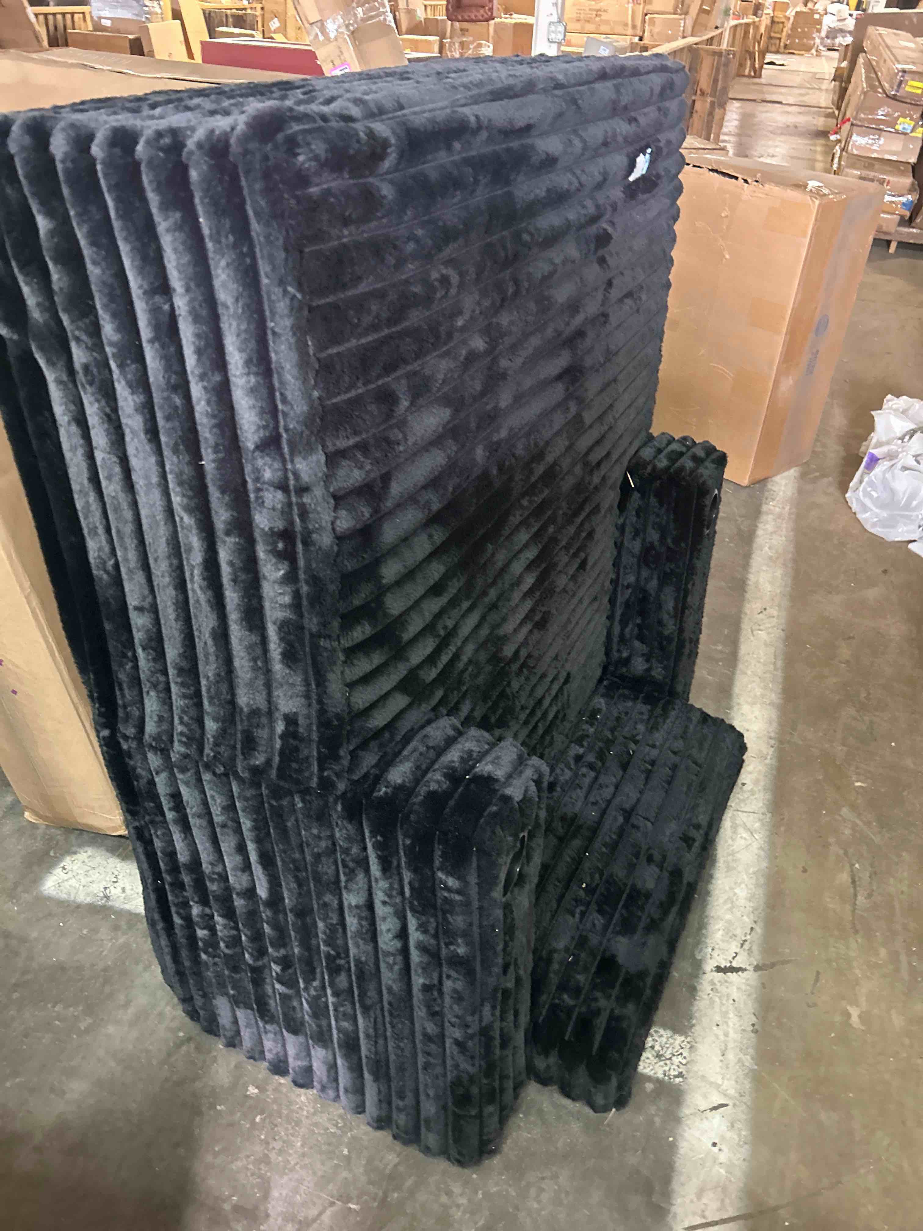 Condition photo showing Good Condition for Oversized Chaise Lounge Indoor, Modern Plush Faux Fur Fabric Deep Seat Boneless Memory Foam Sleeper Chaise Lounge Sofa Chair with Pillows for Living Room Bedroom Studio, No Assembly Couch, Black