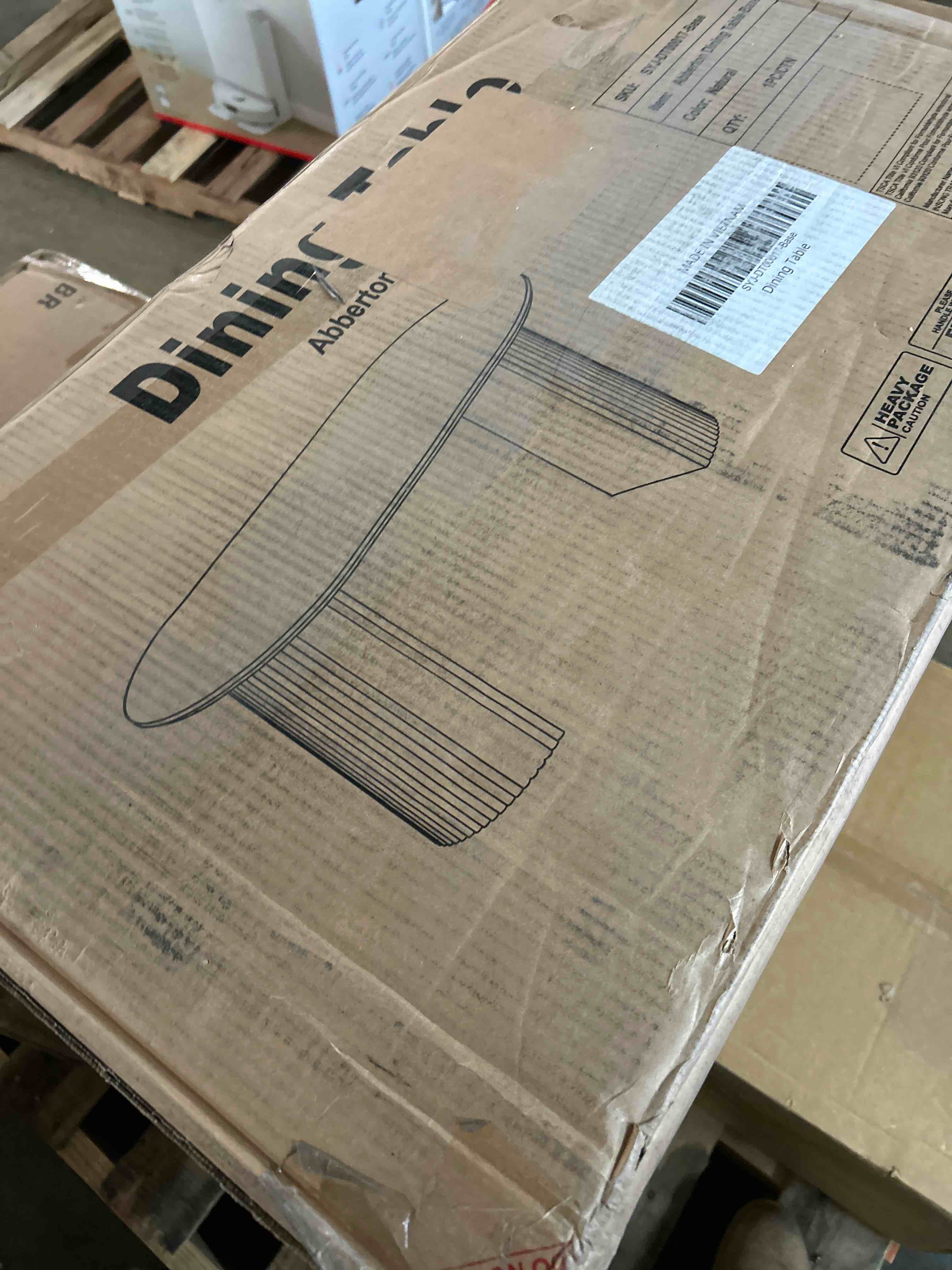 Condition photo showing As Is for Abberton dining table base natural color (Natural color BASE FOR TABLE ONLY)