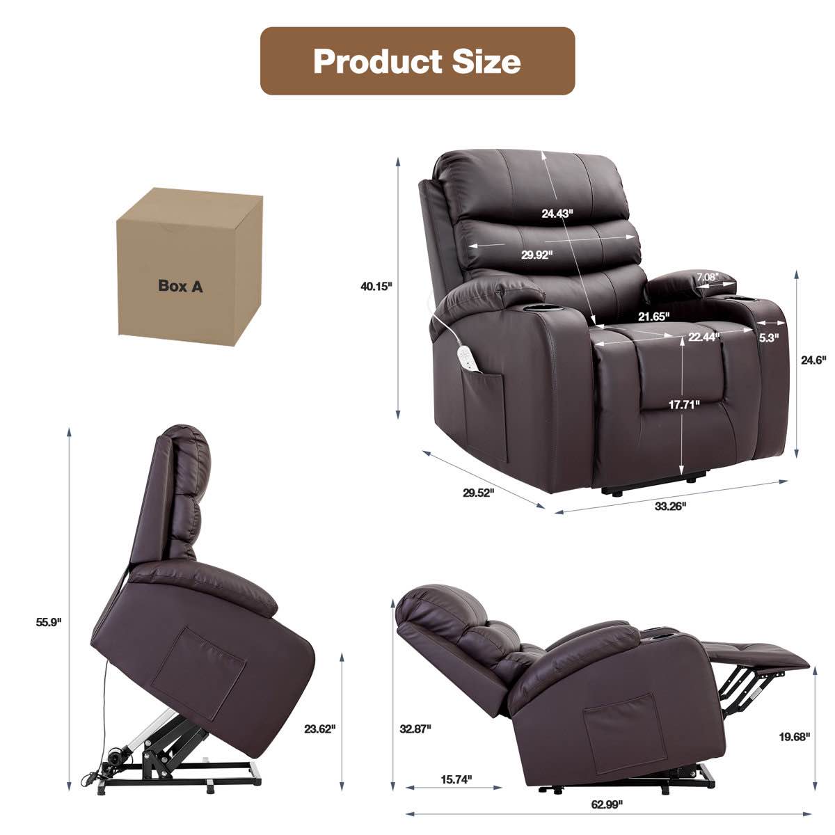 Condition photo showing As Is for Power Lift Recliner Chair with Massage and Heat for Elderly, with 2 Cup Holders(BOX 2 of 2 Only)
