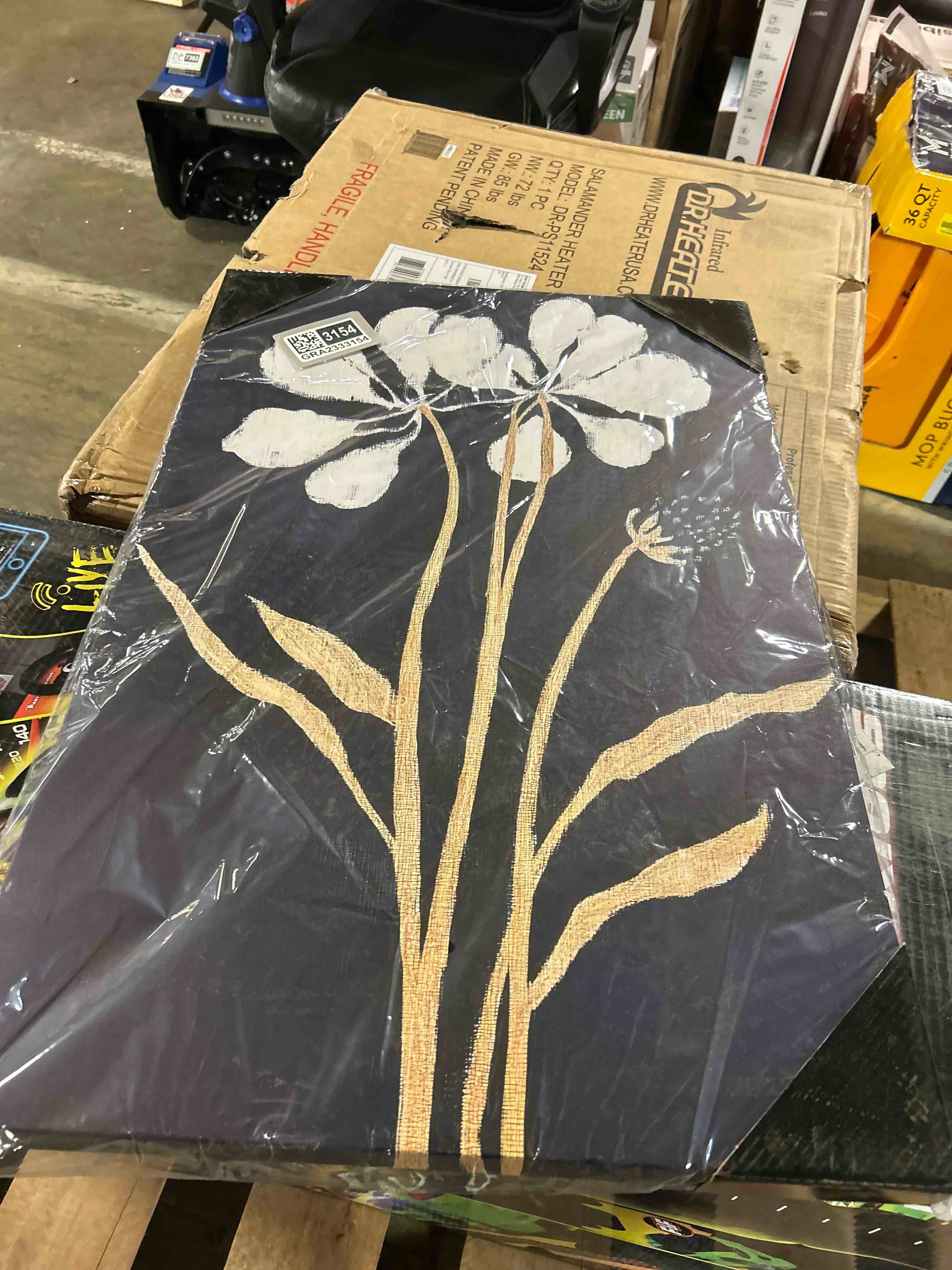 Condition photo showing New/Like New for Renditions Gallery Floral CLIX Gallery Wrapped Canvas featuring a floral design on a dark background. 