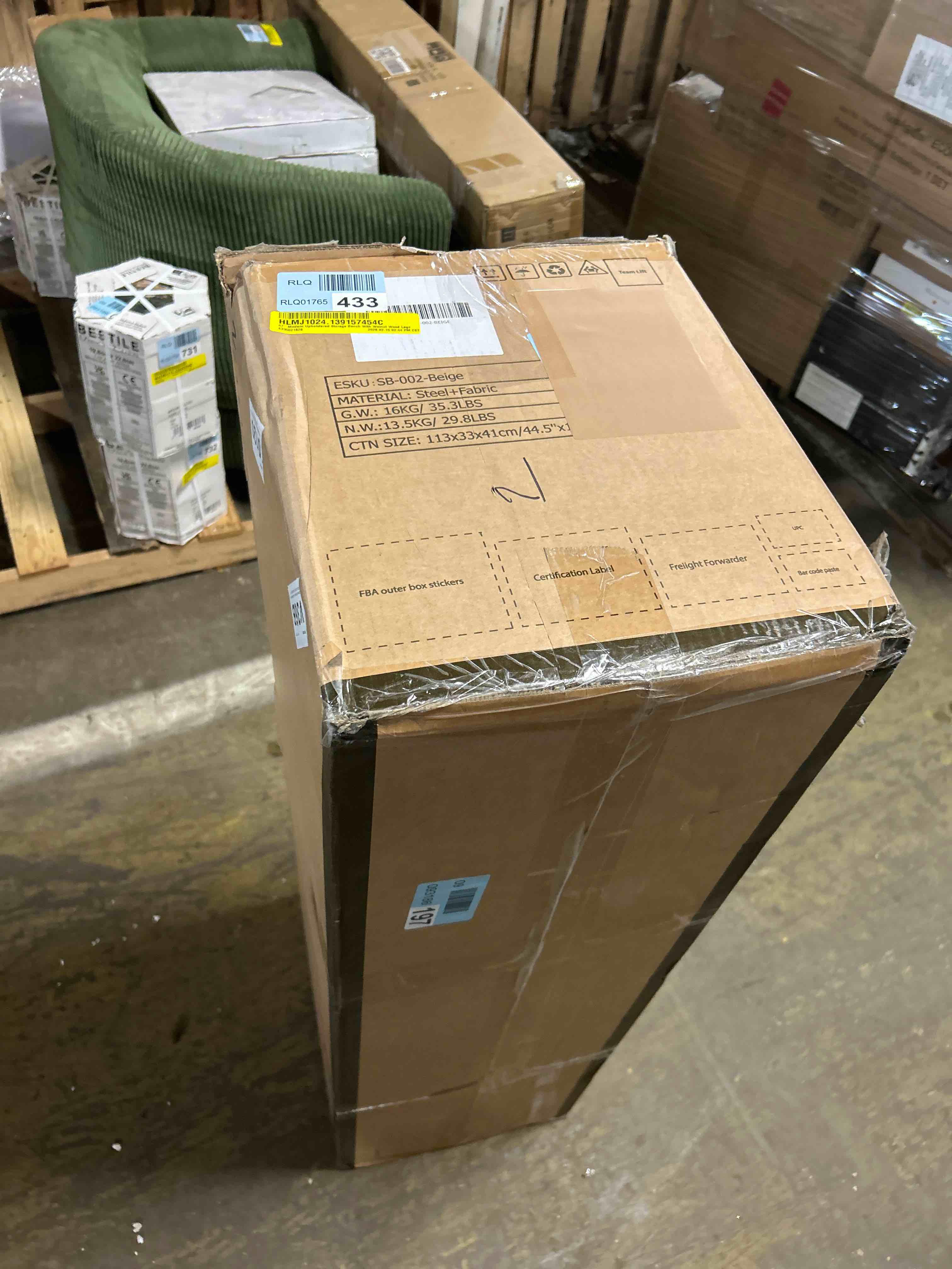 Condition photo showing New/Like New for 47'' Modern Upholstered Storage Bench With Walnut Wood Legs