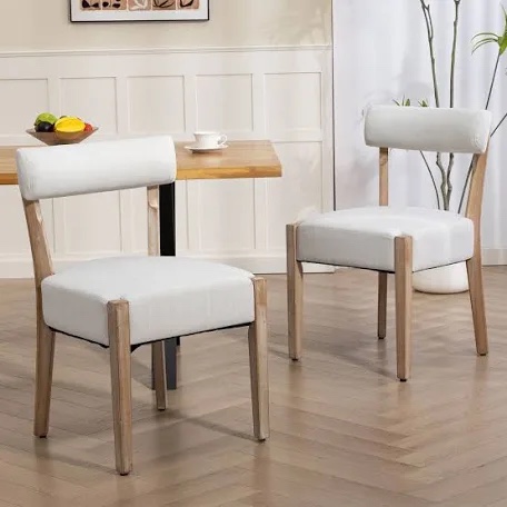 Linen Upholstered Solid Wood Side Dining Chairs