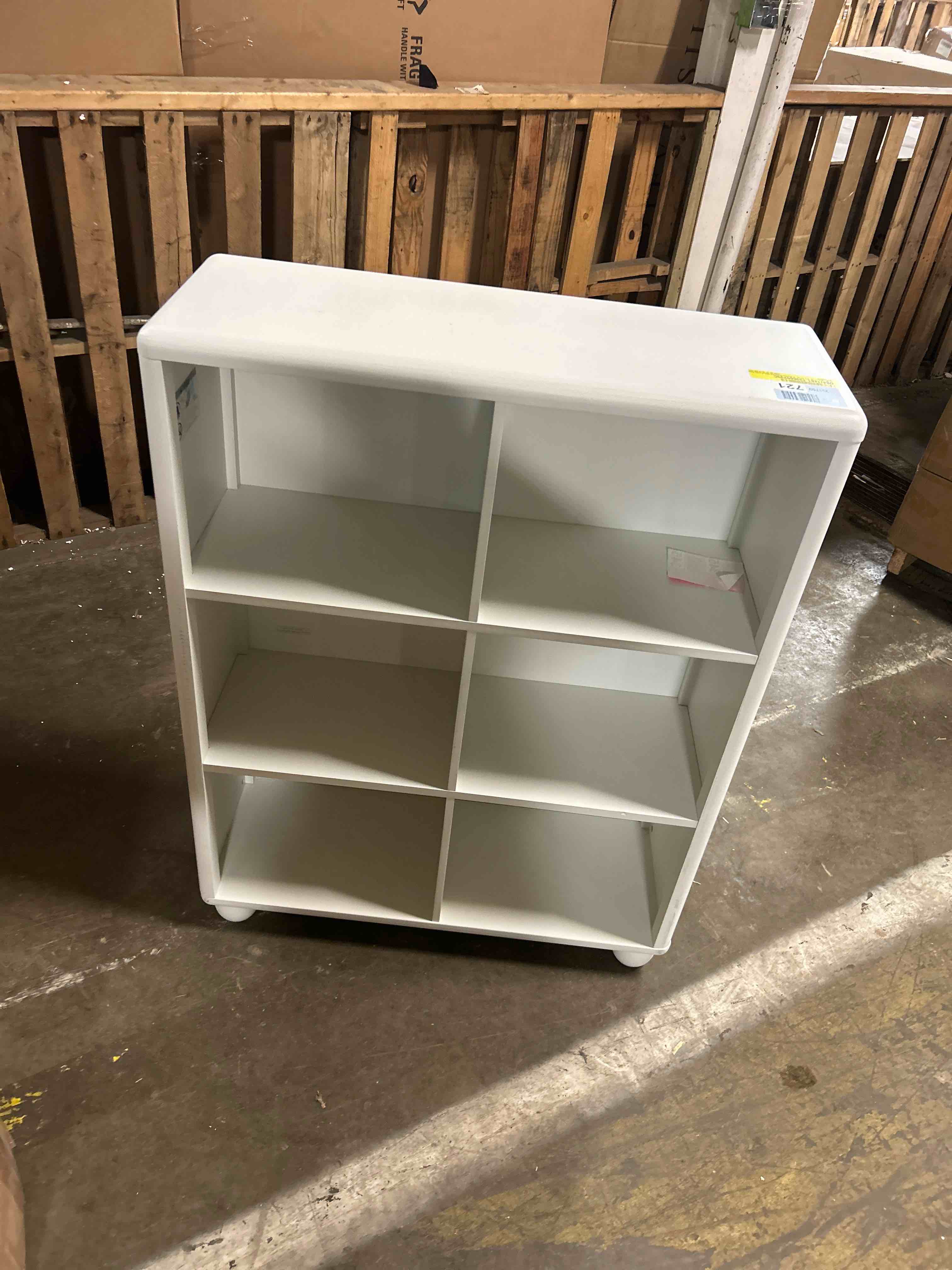 Condition photo showing As Is for Kids Bookshelf, Large Wooden Bookcase with 6 Cube Storage, Girl Toy Storage Organizer Cabinet with Child Safe Paint&Thick Board, Boy Tall Book Shelves Nook for Office Playroom Living Room(White)(Little crack in back and minor scratches)