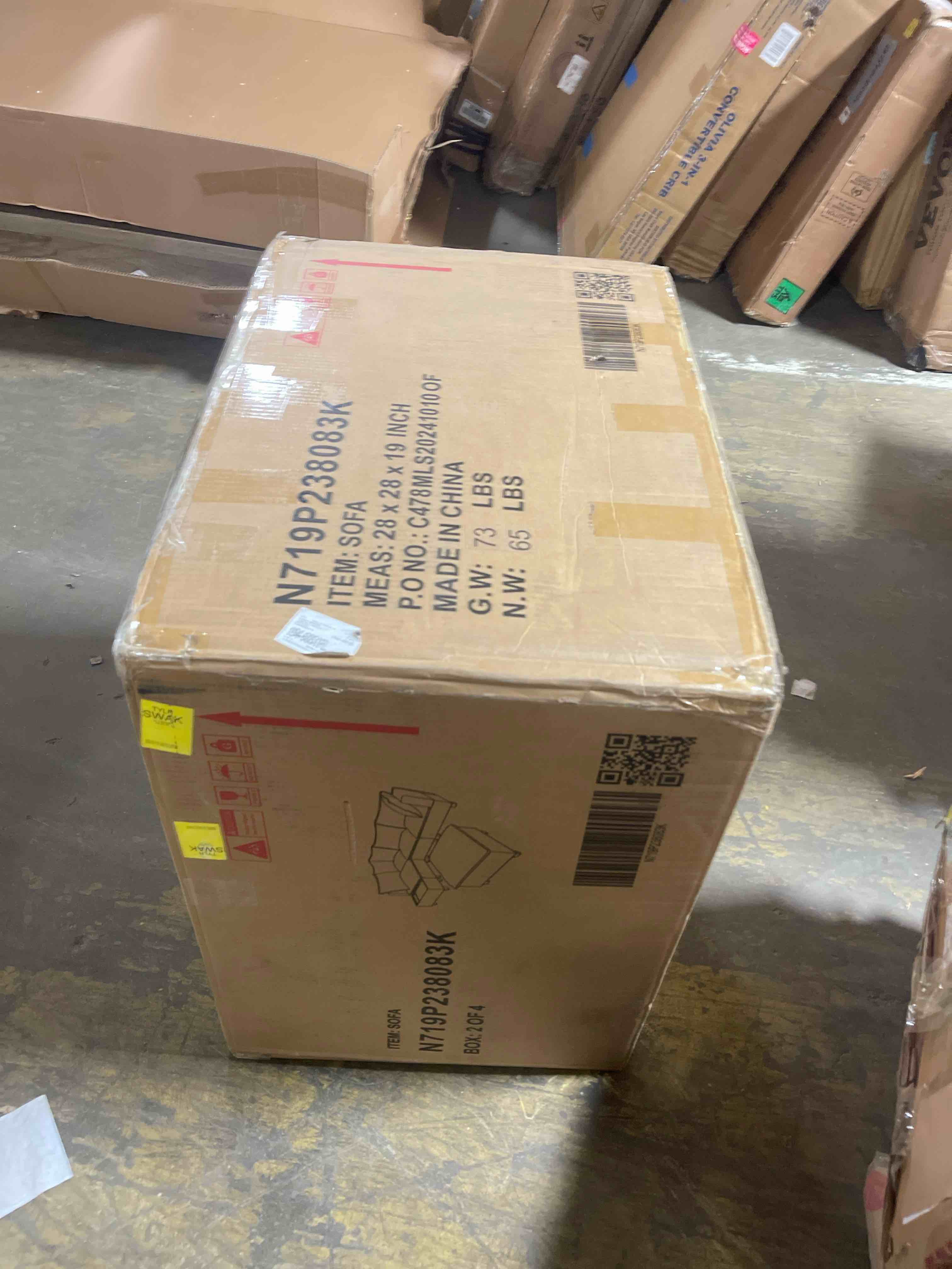 Condition photo showing As Is for Merax Modern 90" U-Shaped Chenille Sectional Sofa Set, Modular Sofa Couch with a Movable Ottoman, a Coffee Table with Hidden Charging Devices for Living Room, White