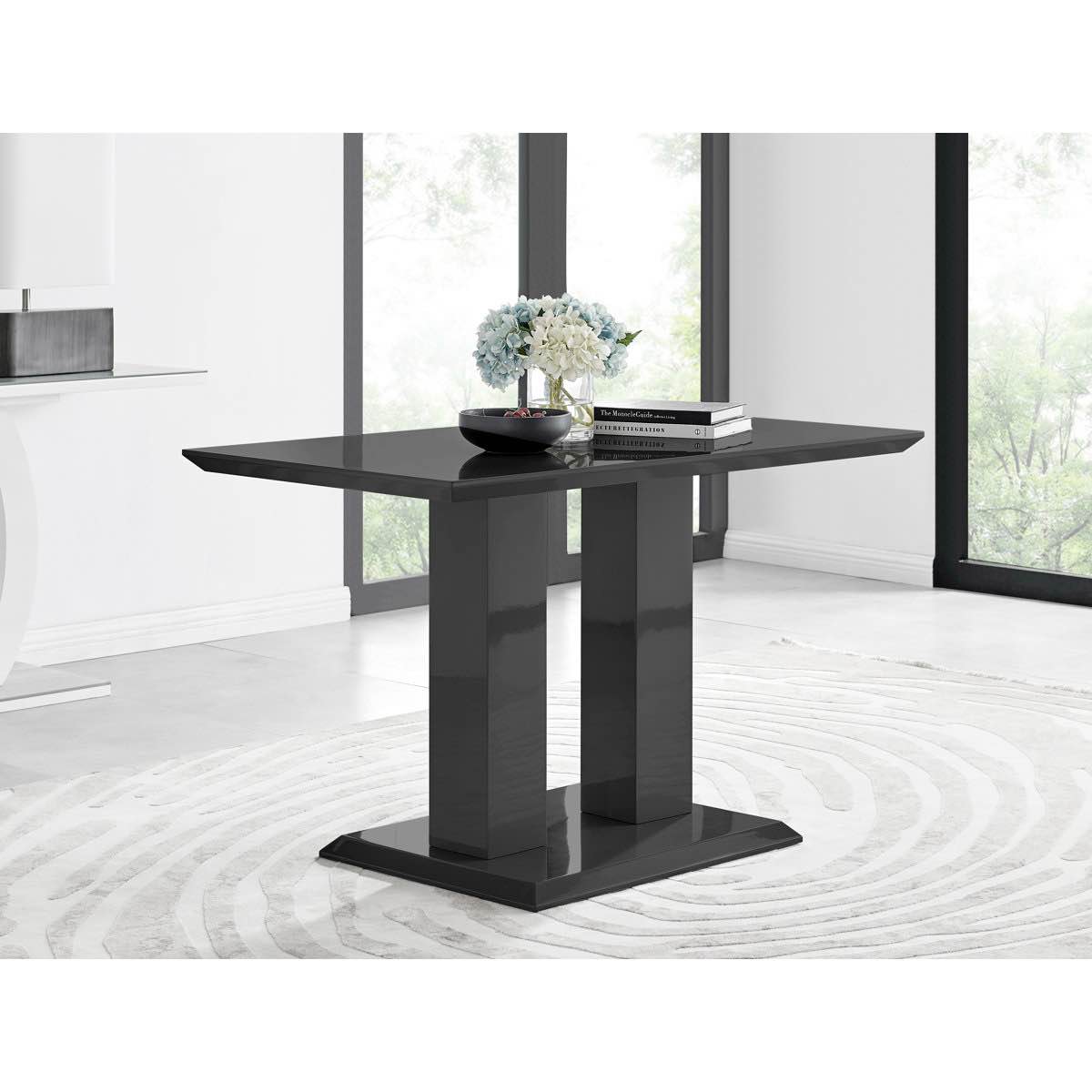 Eubanks High Gloss Double Pillar Rectagular Dining Table