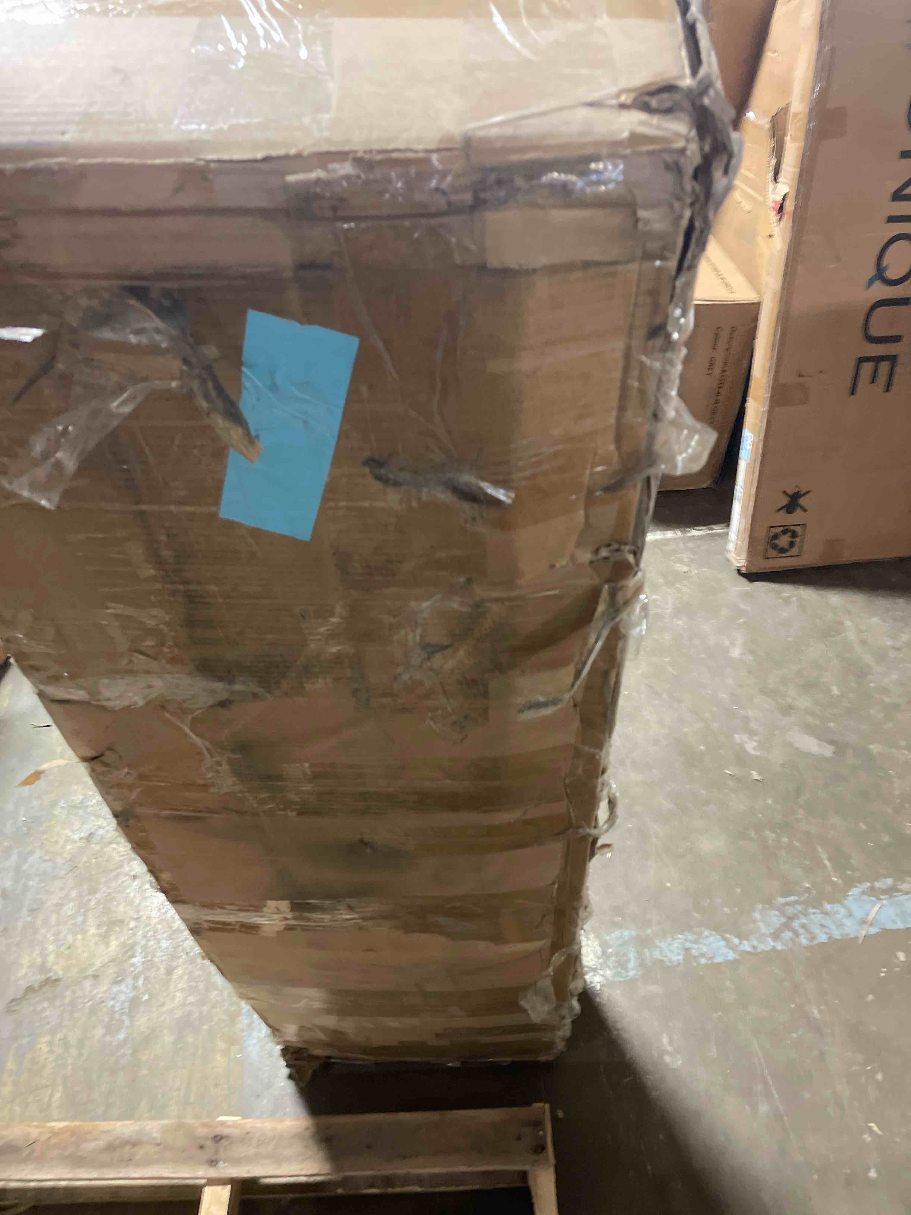 Condition photo showing As Is for Karlton Platform Bed with Fabric Upholstered Headboard 4 Storage Drawers LED Tall Platform Bed Frame