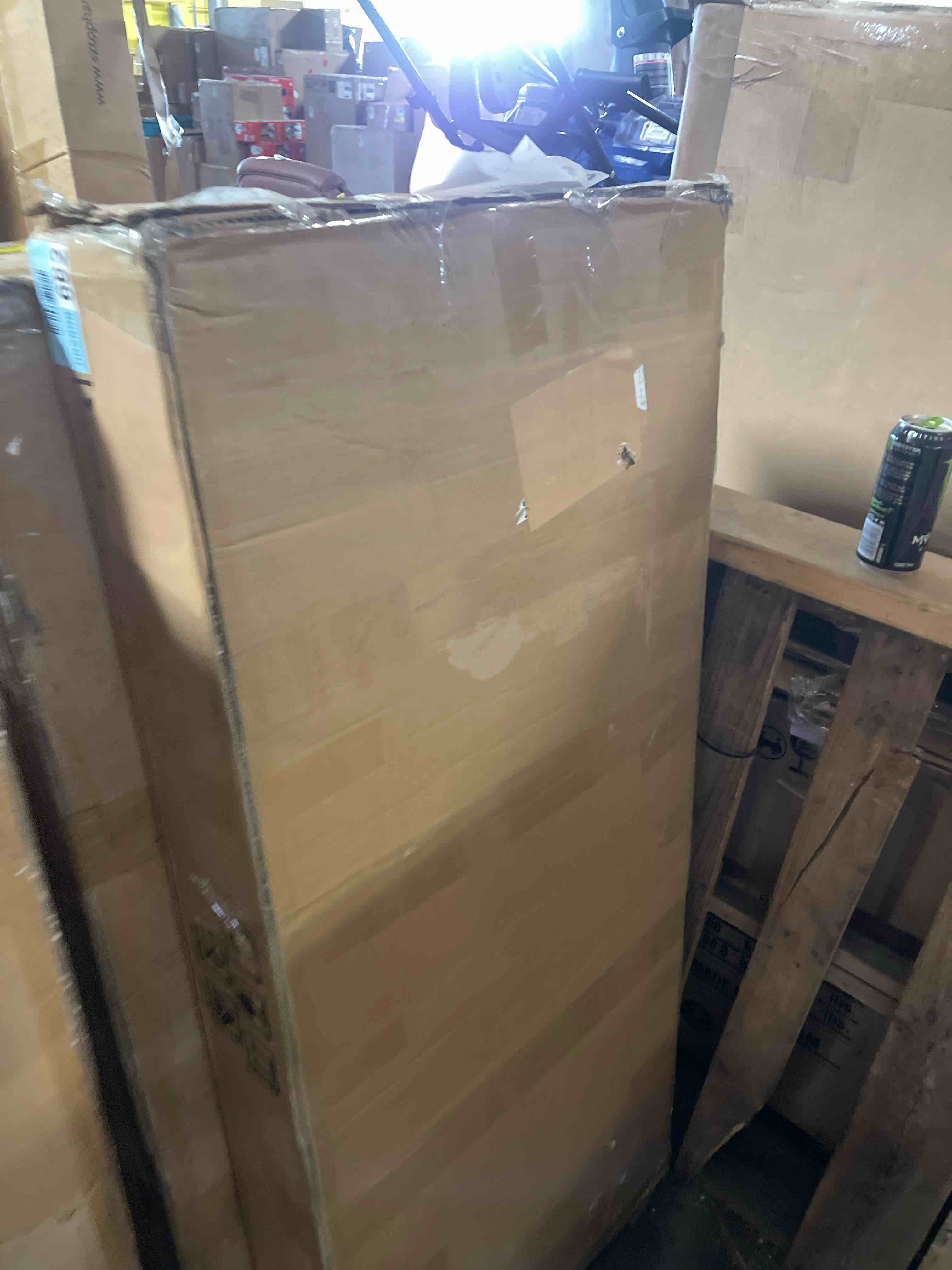 Condition photo showing As Is for Nelsie Upholstered Platform Bed with Velvet Tufted Headboard