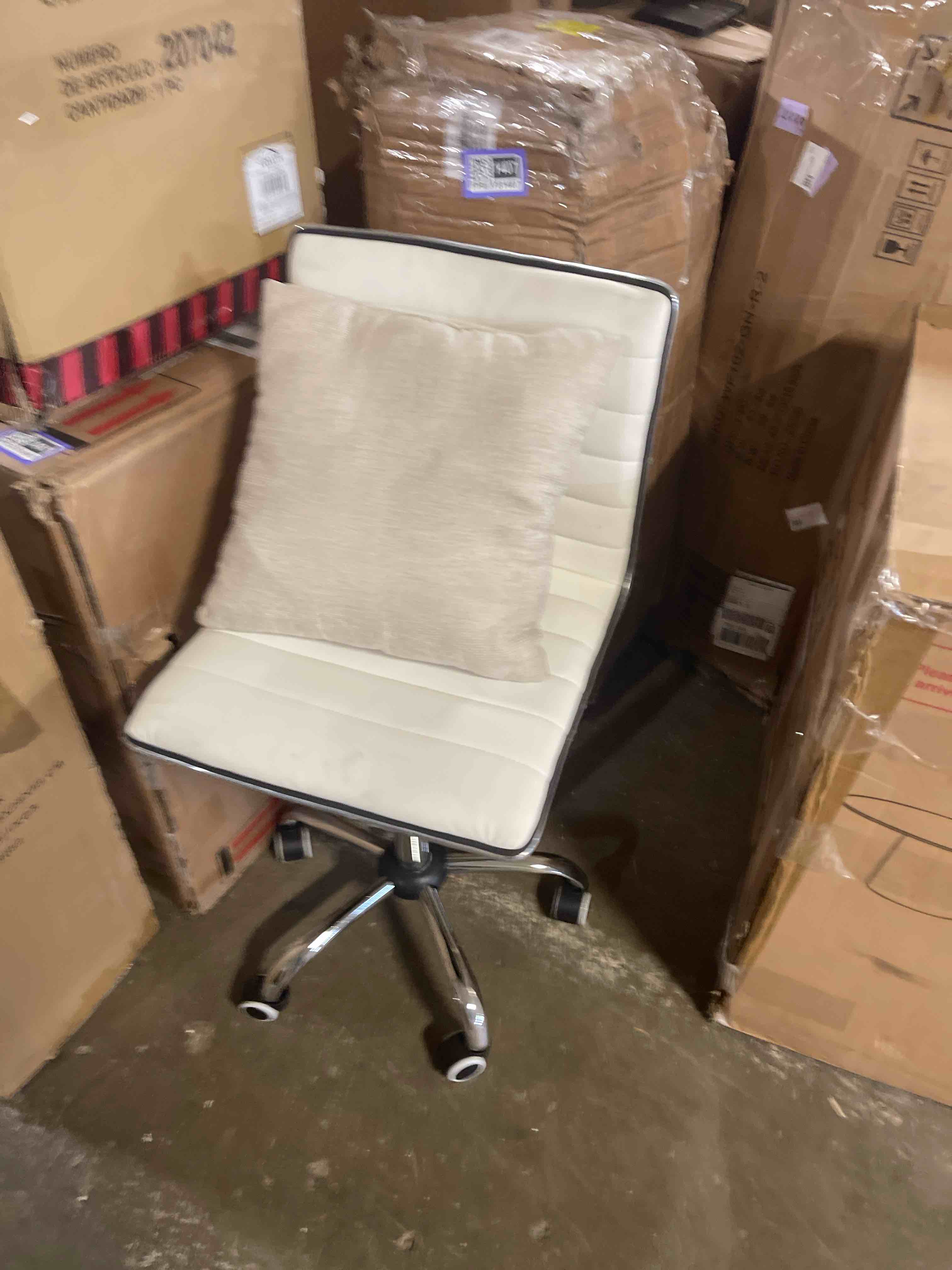 Condition photo showing Good Condition for Lindholm Mid Century Modern Contemporary Ergonomic Office Chair Modern Wide Armless With Wheels Pads Arm Faux Leather Swivel Adjustable Executive Pads Seat