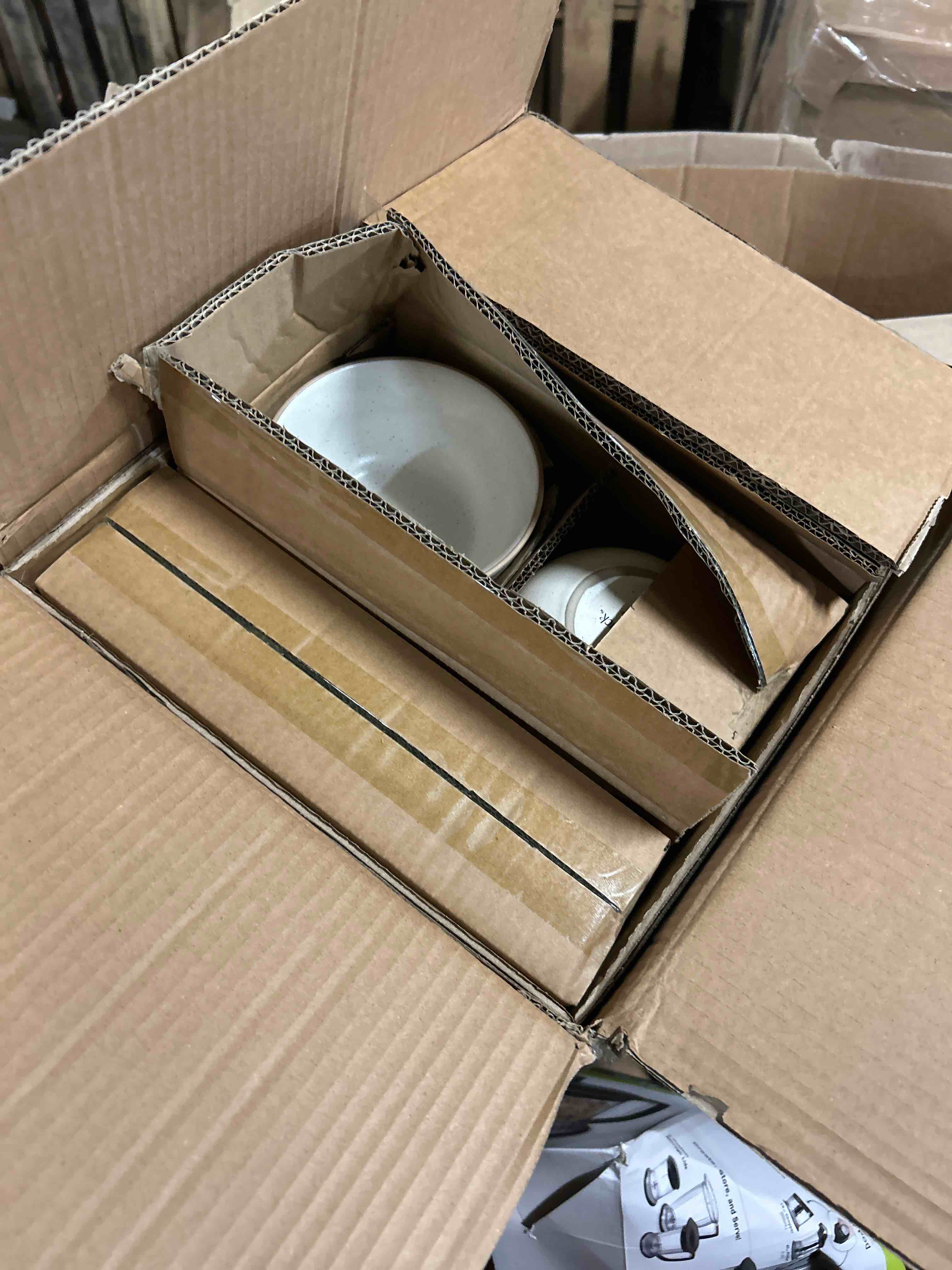 Condition photo showing As Is for AmorArc Stoneware Dinnerware Sets for 8, 24 Pieces Handpainted Ceramic Plates and Bowls Set, Scratch Resistant Dishes Set, Dishwasher & Microwave Safe, Cappuccino Cappuccino Service for 8(Open box)