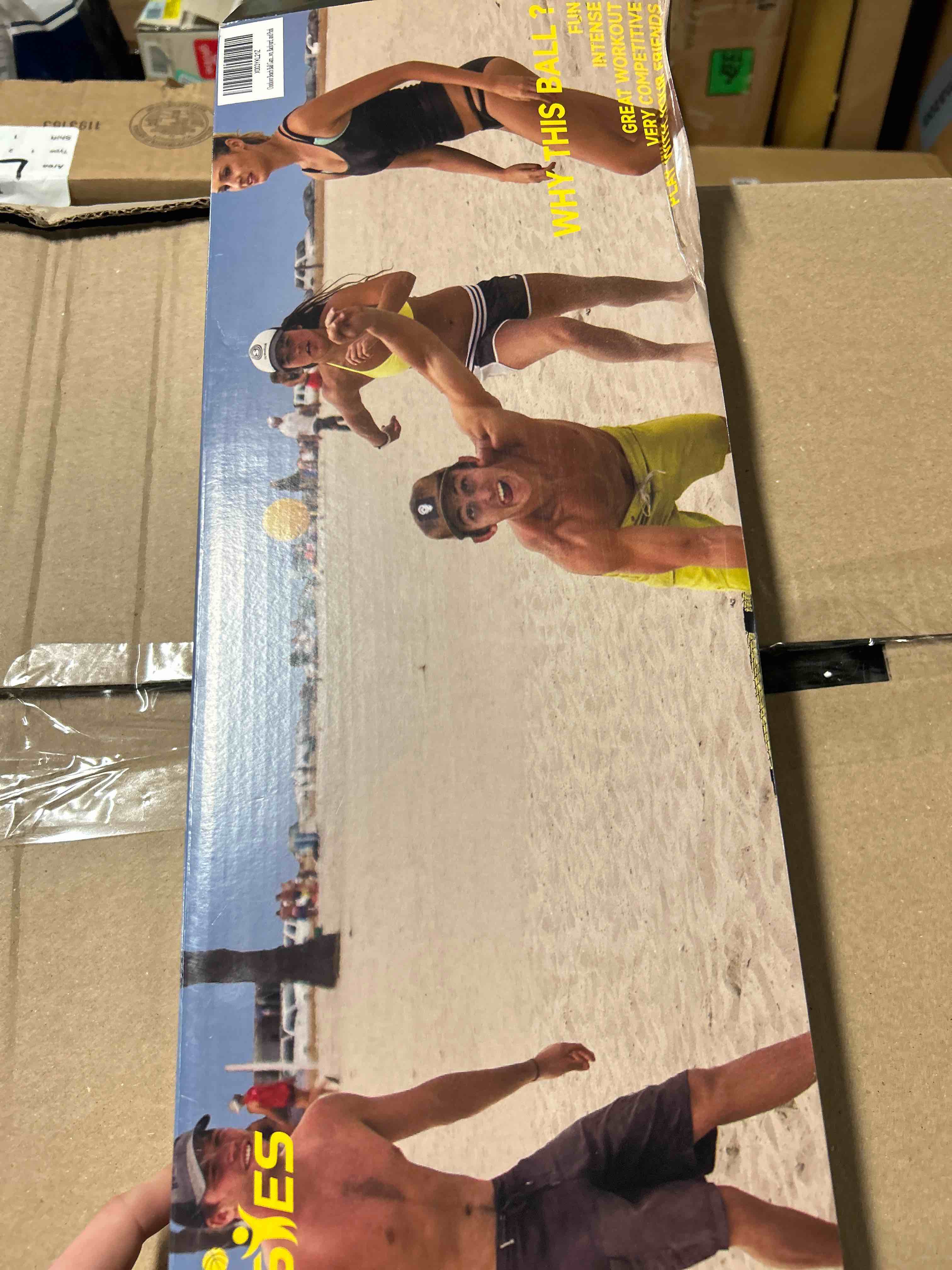 Condition photo showing Good Condition for Outdoor Beach Ball Game Includes 3 Balls, Net and Carrying Bag -Roundnet Game Set for Adults, Kids, and Family - Perfect for Beach, Yard, Lawn, Backyard, and Park Yellow(Box open)
