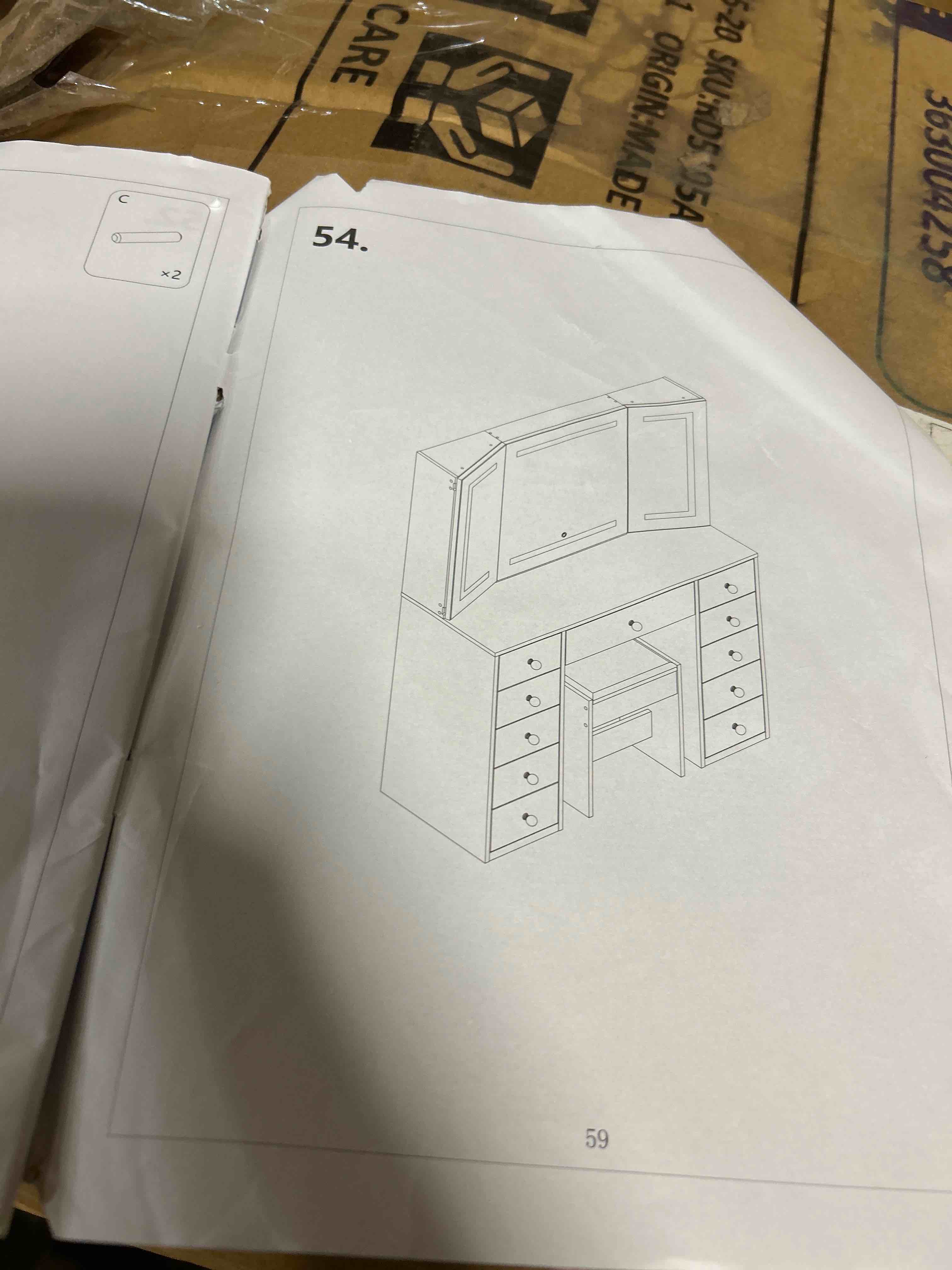 Condition photo showing As Is for BEWISHOME Vanity Desk with Mirror and Lights, Makeup Vanity Table with Power Outlet,Stool Vanity Table with 9 Drawers 6 Storage Shelves Jewelry Storage,Dressing Table for Bedroom Girls White(Open box)