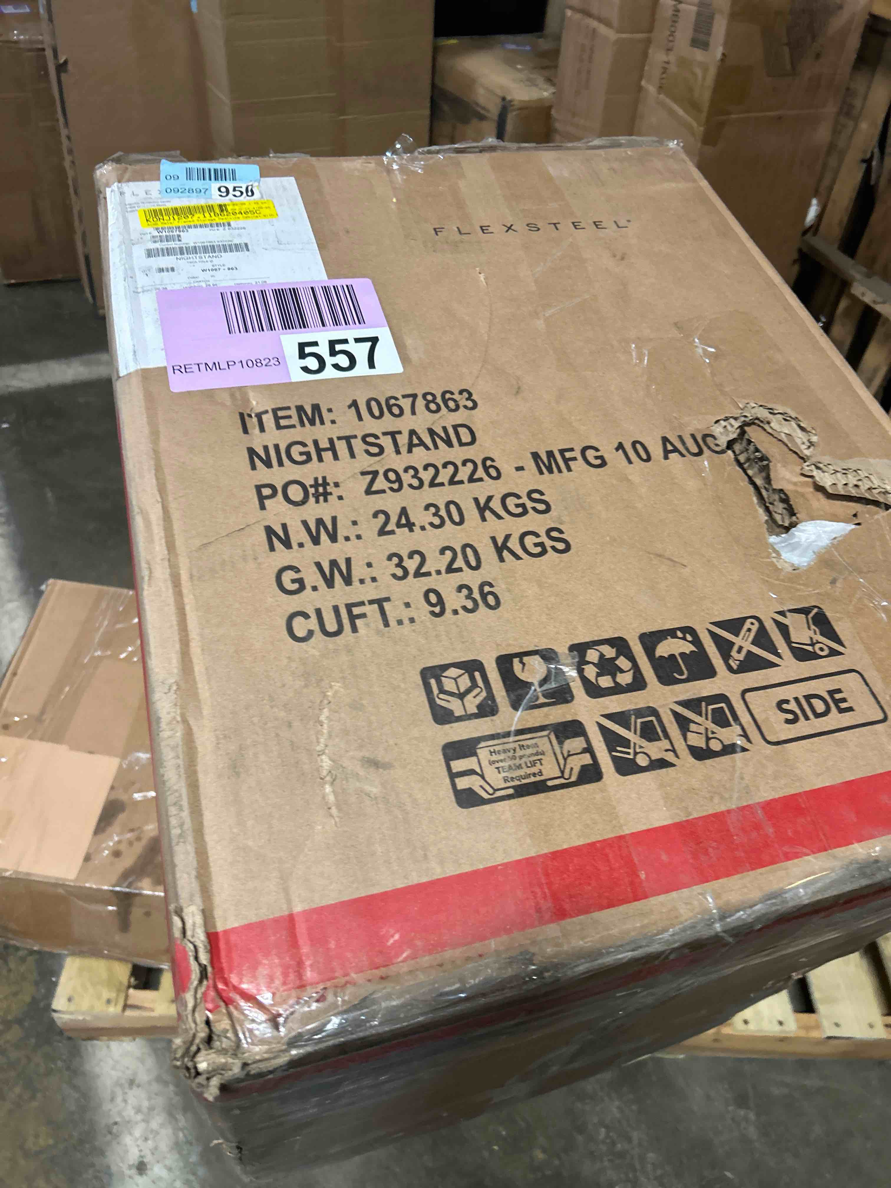 Condition photo showing As Is for Flexsteel nightstand light oak color(Nightstand damaged )