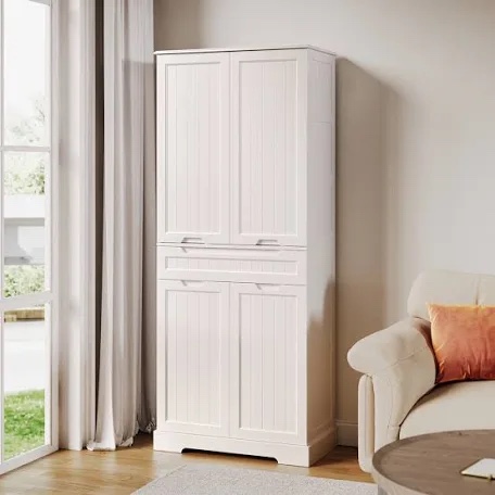 Kitchen Pantry Cabinet With Sliding Storage Rack And 6 Hanging Shelf