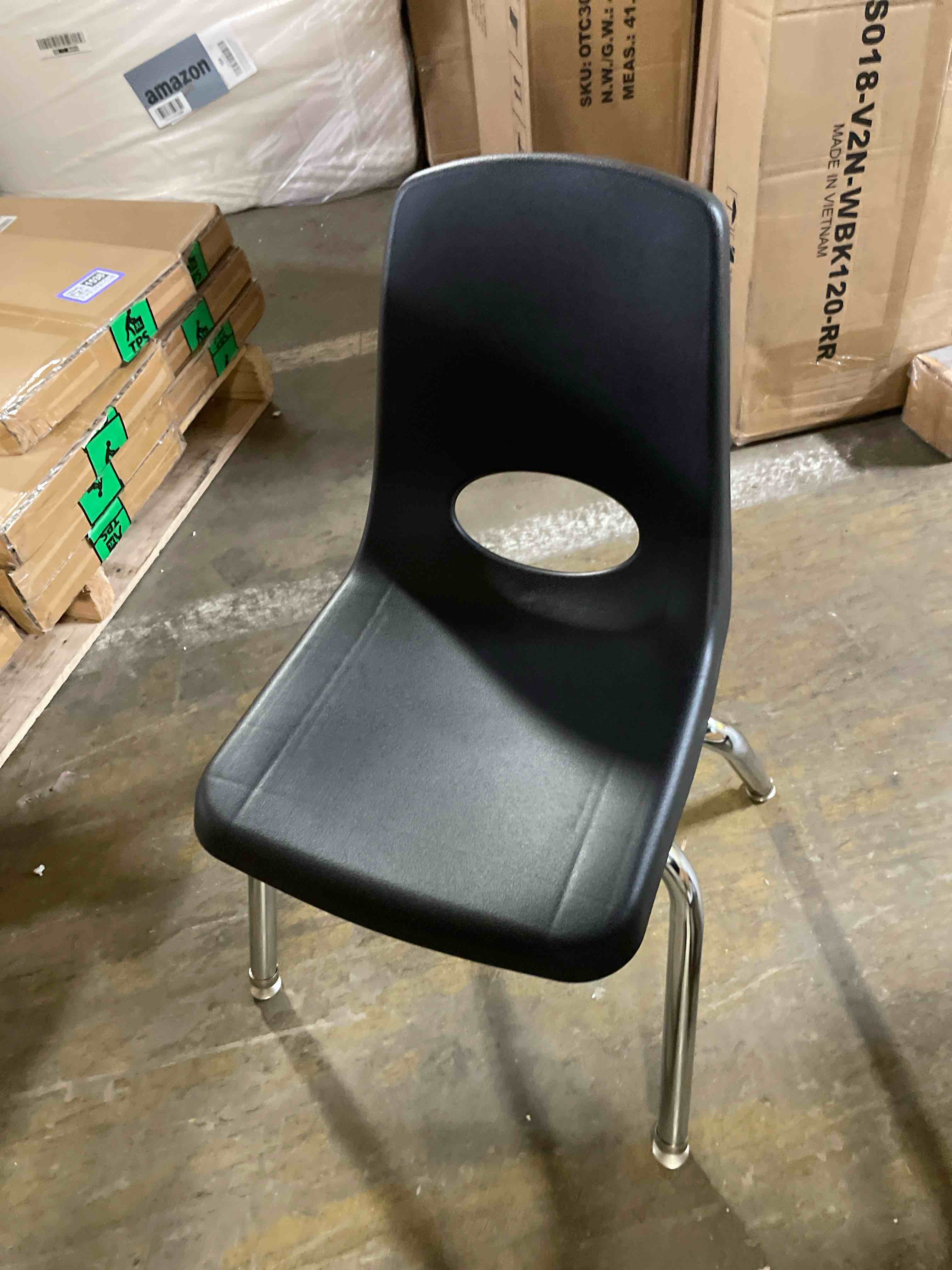 Condition photo showing New/Like New for Factory Direct Partners 10364-BK 14" School Stack Chair, Stacking Student Seat with Chromed Steel Legs and Nylon Swivel Glides for in-Home Learning or Classroom - Black (6-Pack)