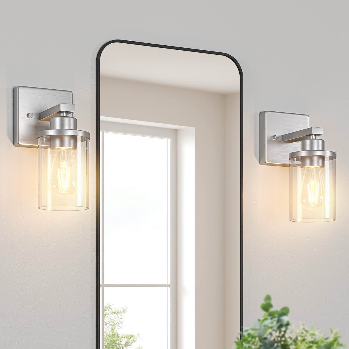 dimmable bath sconce wall light with glass shade (set of 2)