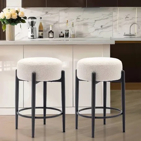 carie 24" sherpa upholstered counter stool - soft & stylish bar stool set of 2