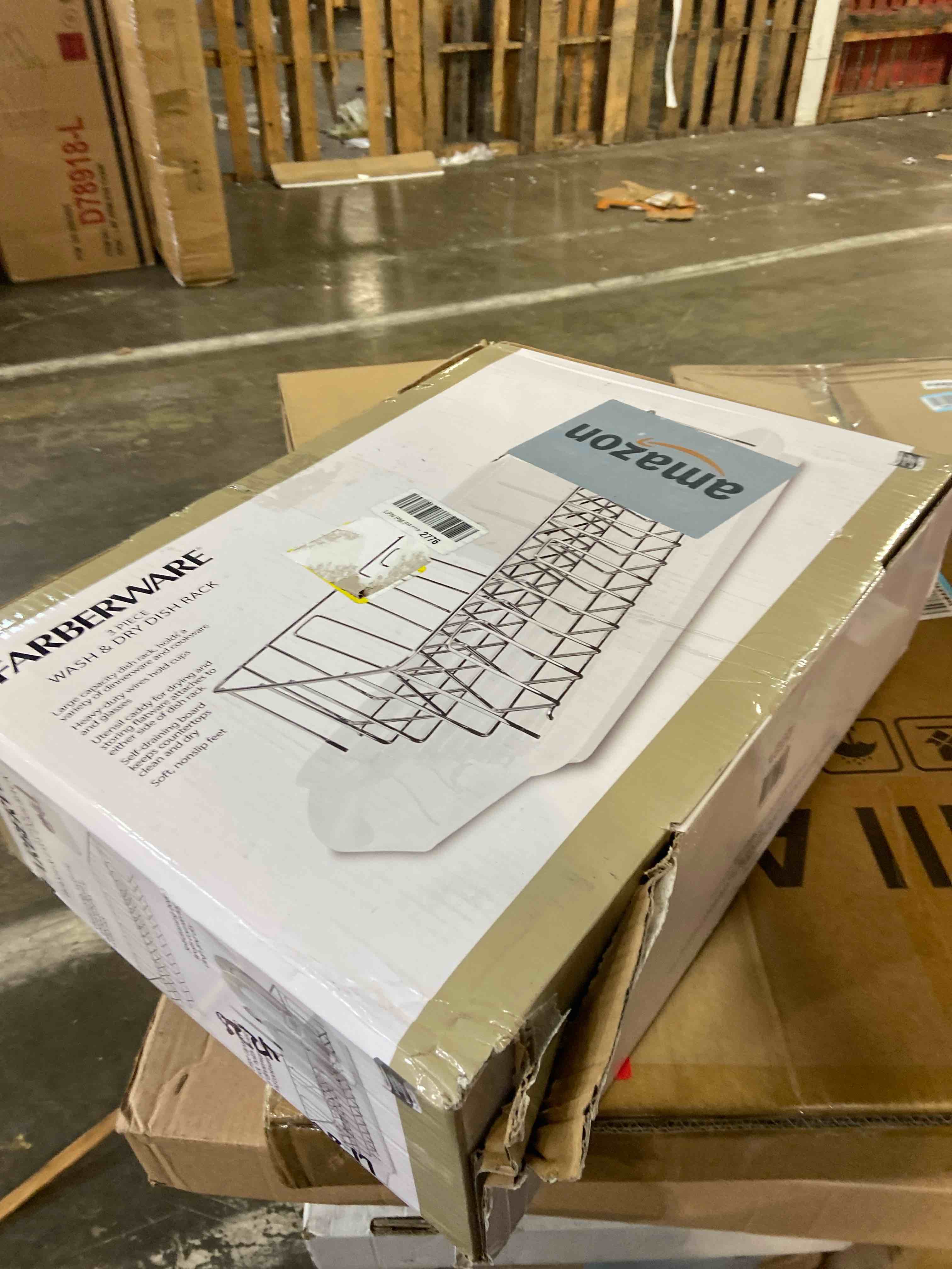 Condition photo showing New/Like New for Farberware Classic Large Rust Resistant Full Dishrack with Removable 3 Compartment Flatware Caddy, Andlged Drain Board, 3-Piece, White White Dish Rack Set