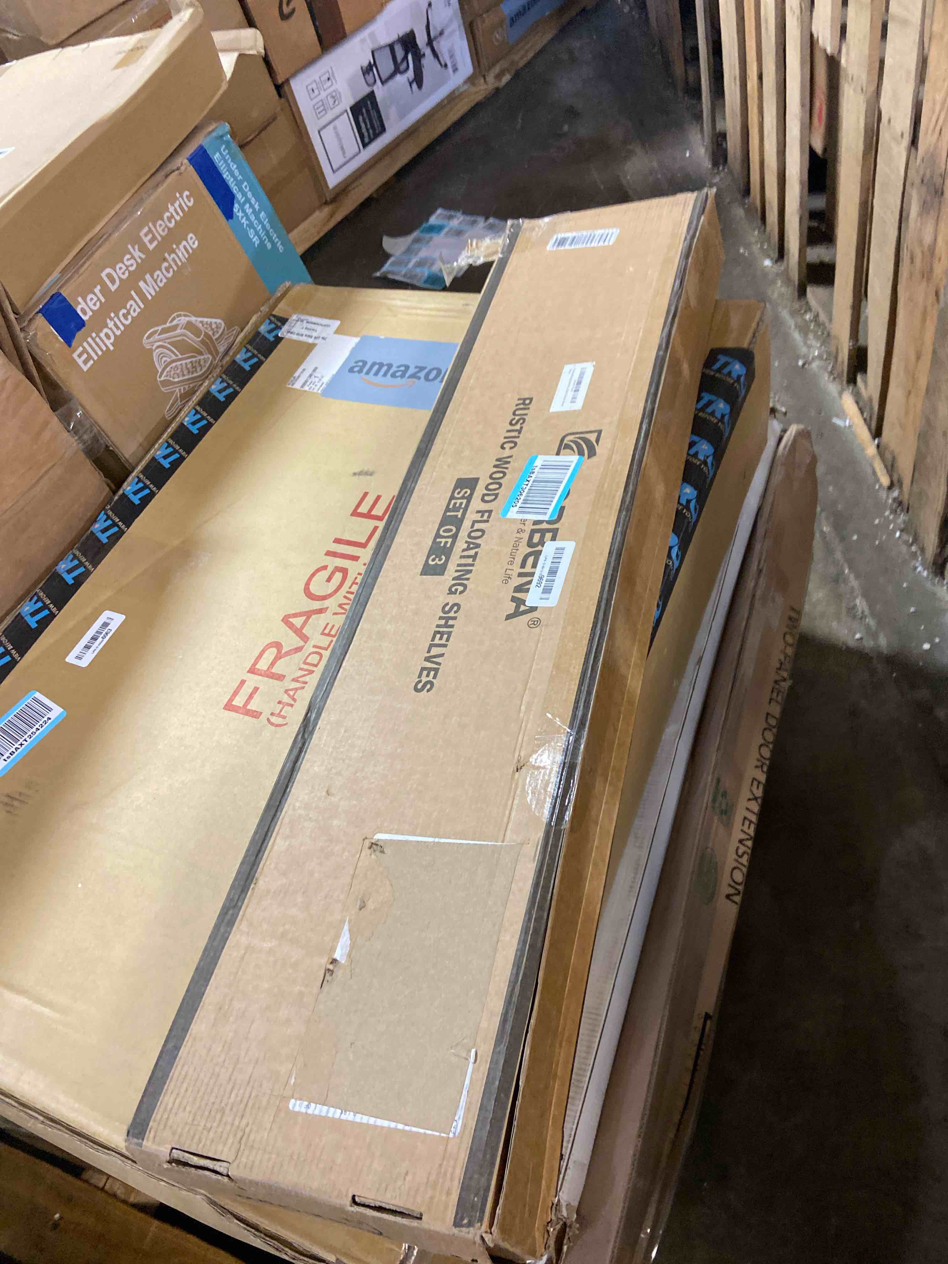 Condition photo showing New/Like New for Forbena Floating Book Shelves for Wall Set of 3, 36 Inches Long Wall Bookshelf for Bedroom, Large Wood Heavy Duty Hanging Bookshelves for Books, Living Room Decor, Closet Storage (Rustic Brown)